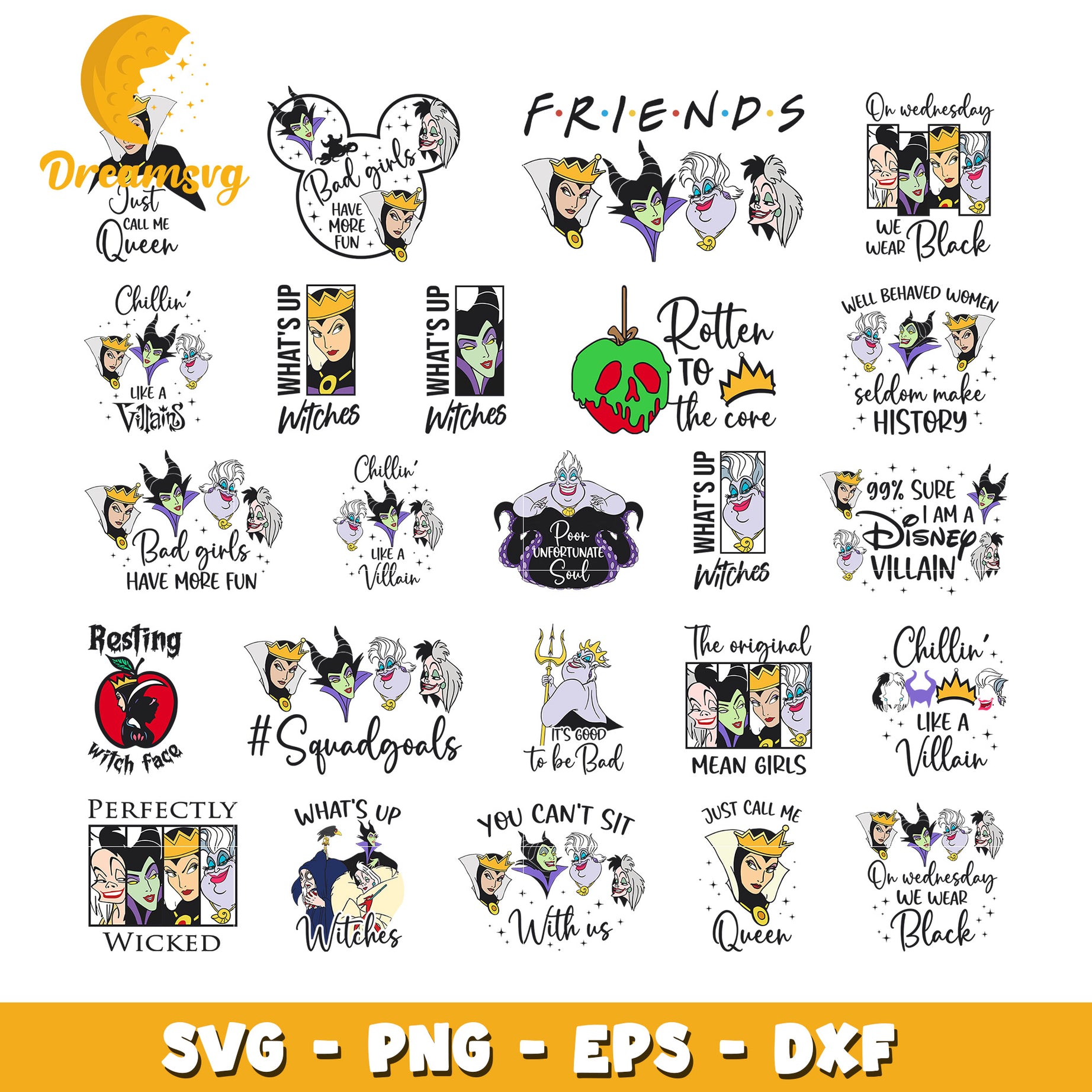 Disney villain friends design bundle svg, disney villains​ svg