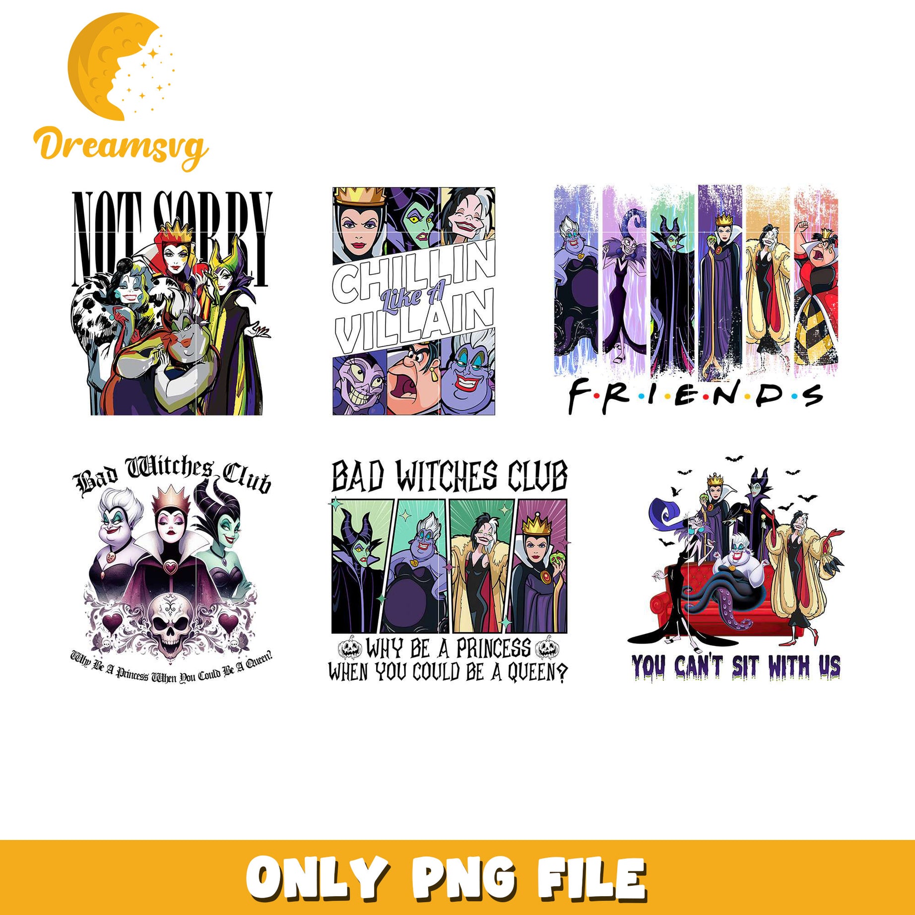 Disney villains friends design bundle png, Disney villains png