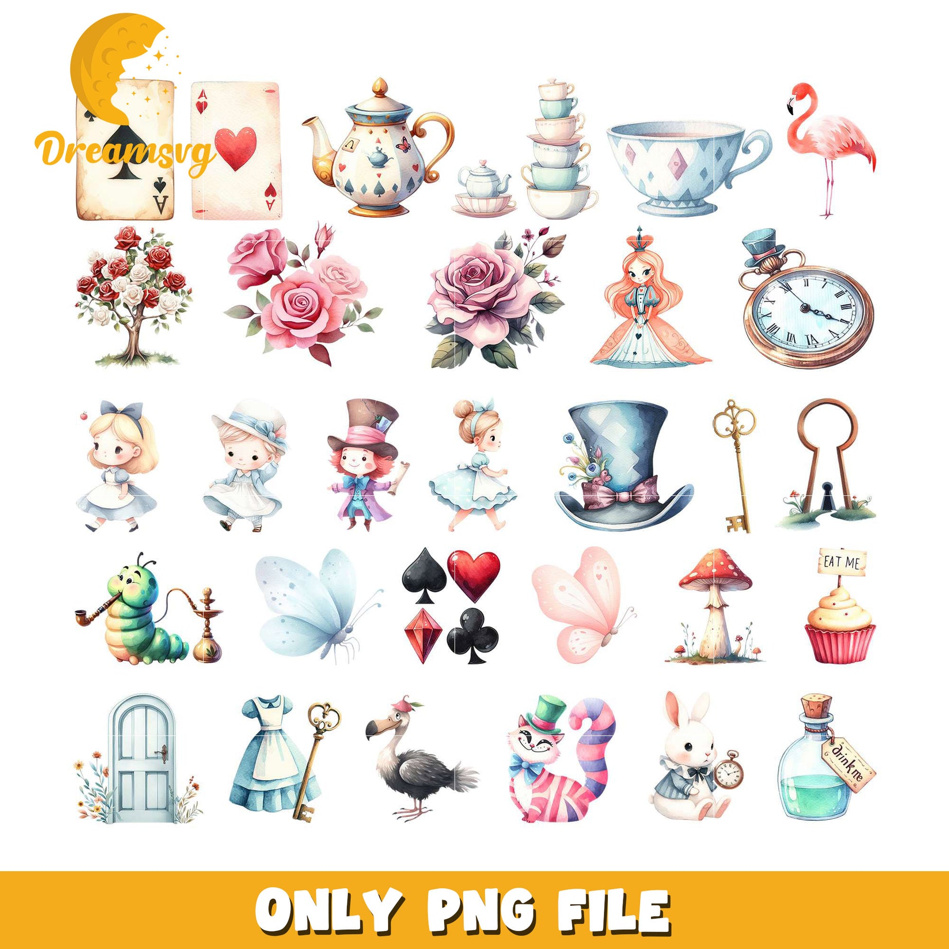 Alice in wonderland design bundle png, alice in wonderland characters​ png