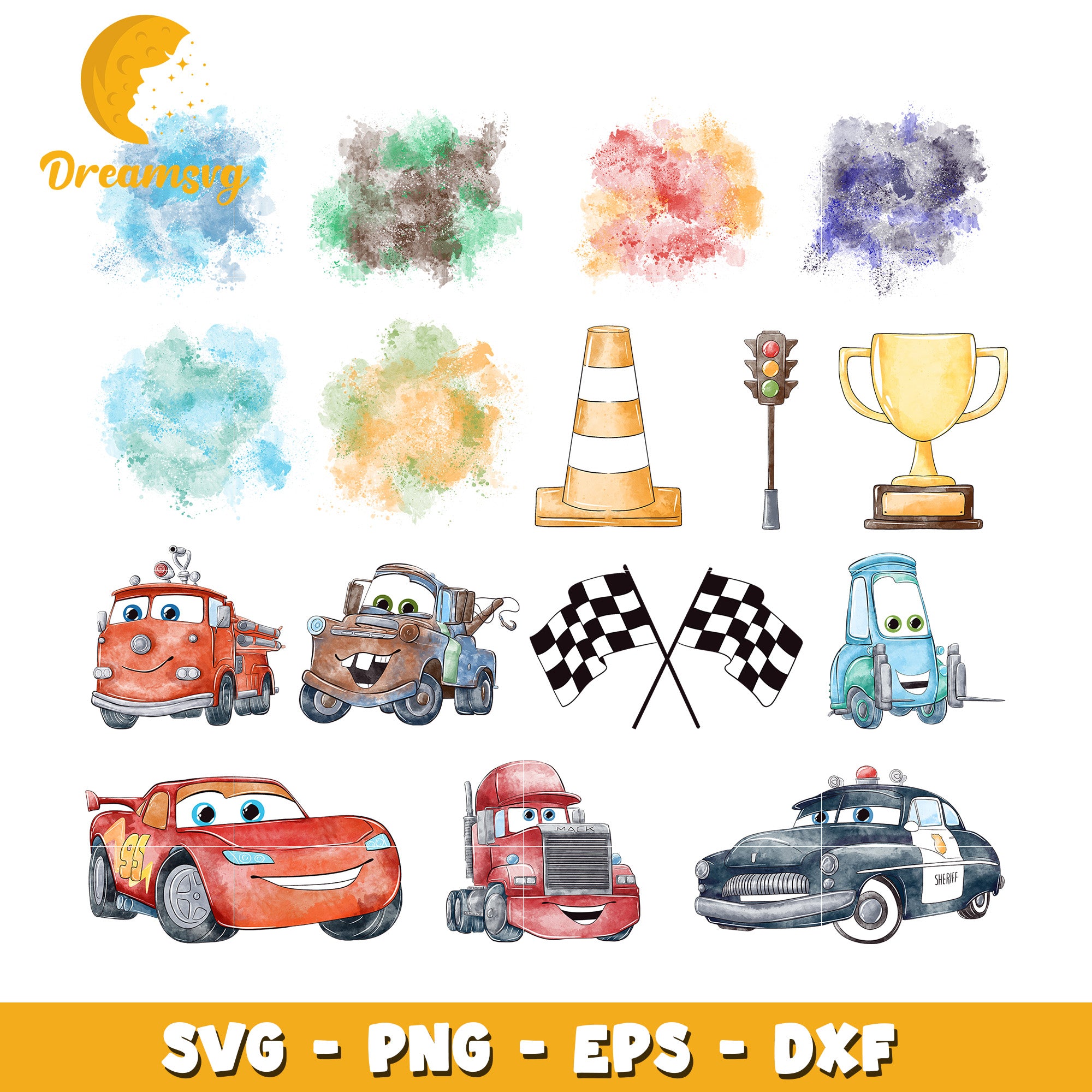 Disney cars characters wartercolor bundle svg lightning mcqueen svg DreamSVG Store