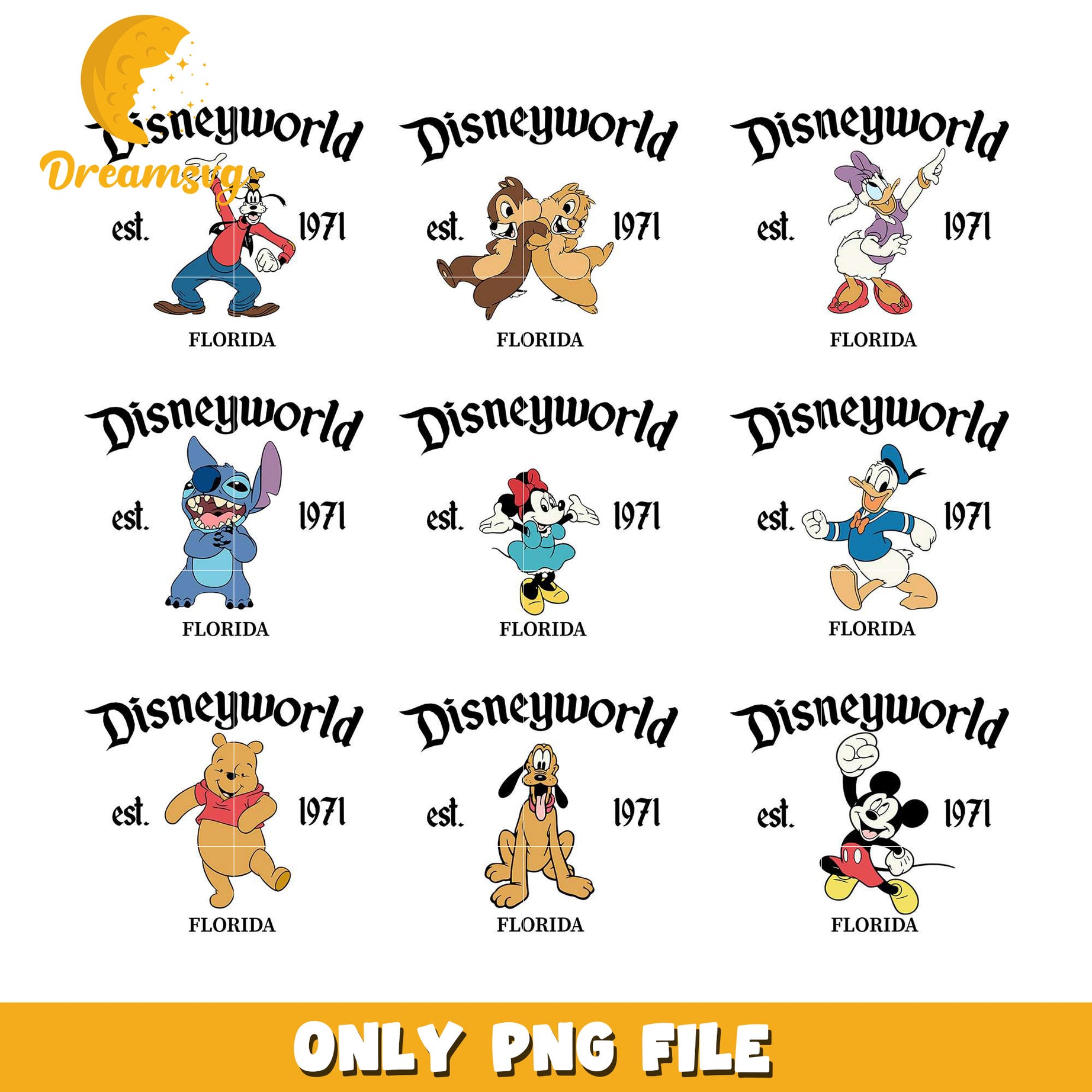 Disneyworld est 1971 design bundle png, disney pixar characters​ png