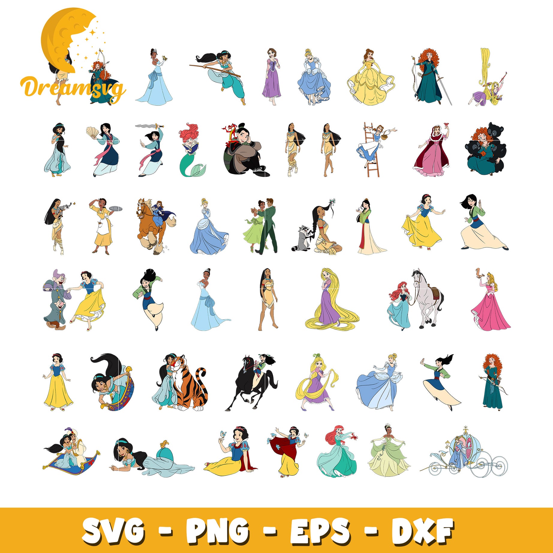 Princess disney characters design bundle svg, disney princess svg