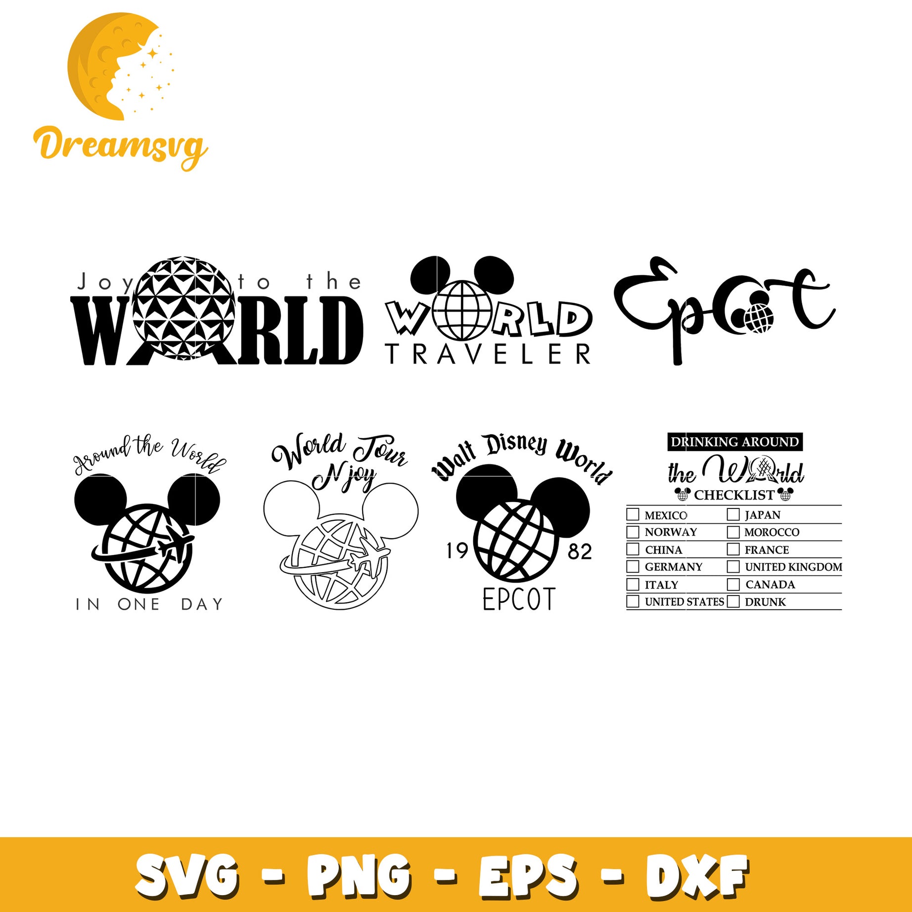 Walt disney world black white logo bundle svg, epcot at disney​ svg