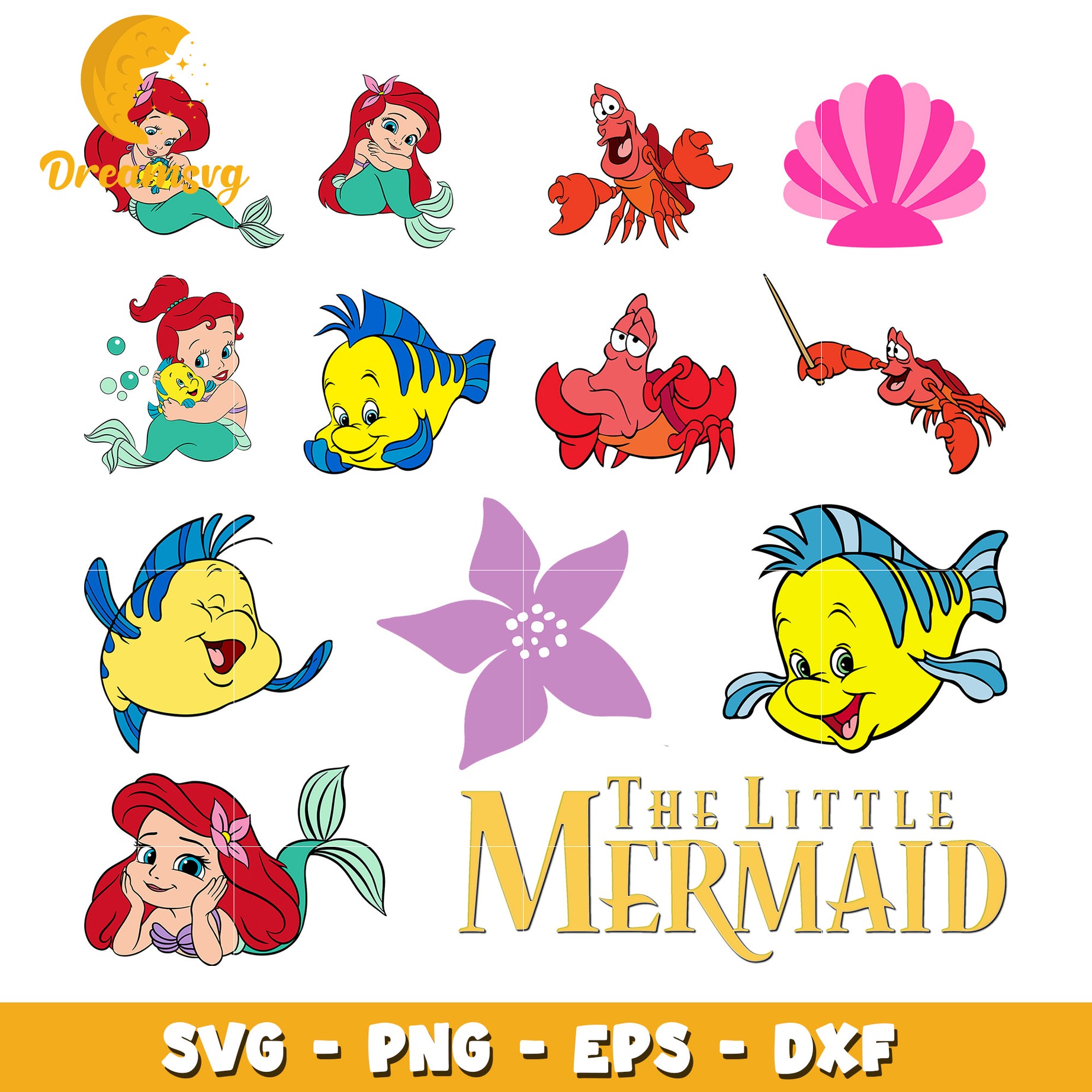 Princess ariel chibi design bundle svg, the little mermaid​ svg