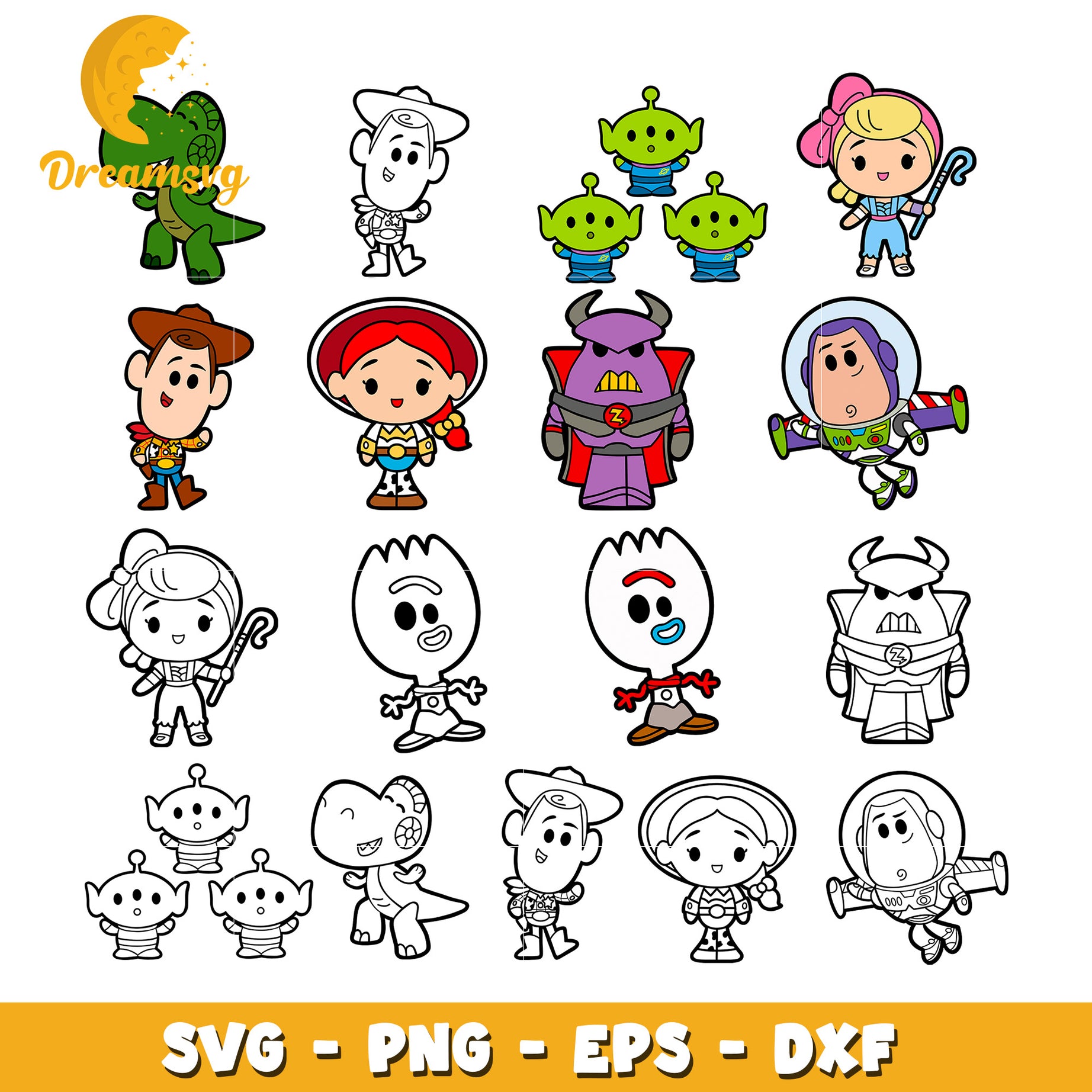 Toy story characters chibi design bundle svg, toy story​ svg