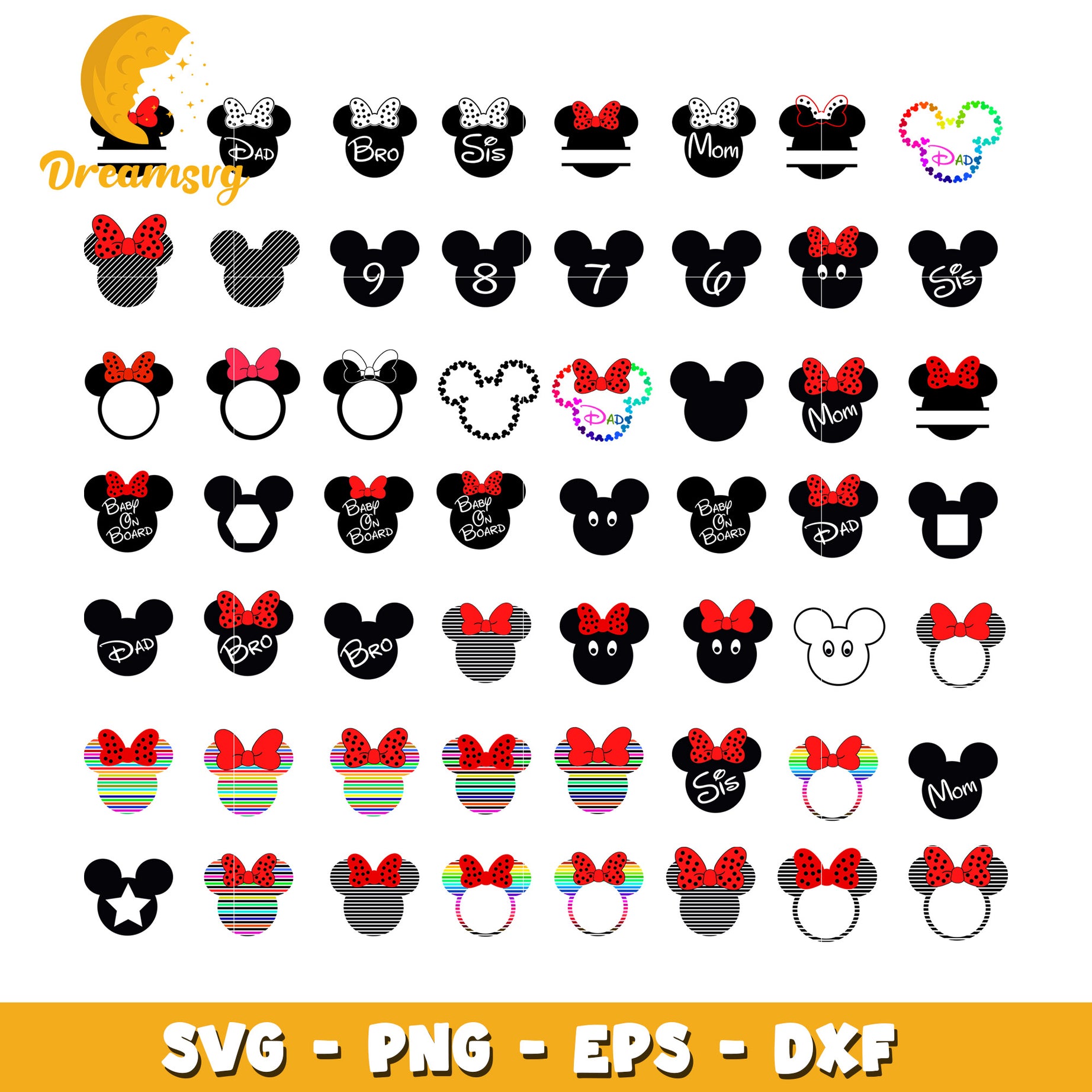 Mickey minnie head family design bundle svg, mickey mouse head svg​