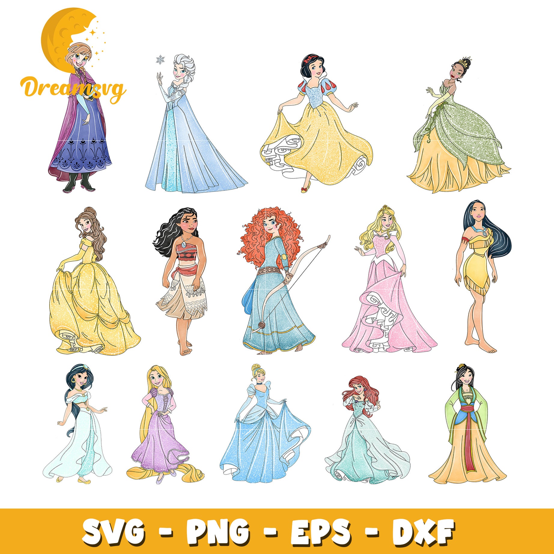 Disney princess characters design bundle svg, Disney princess svg