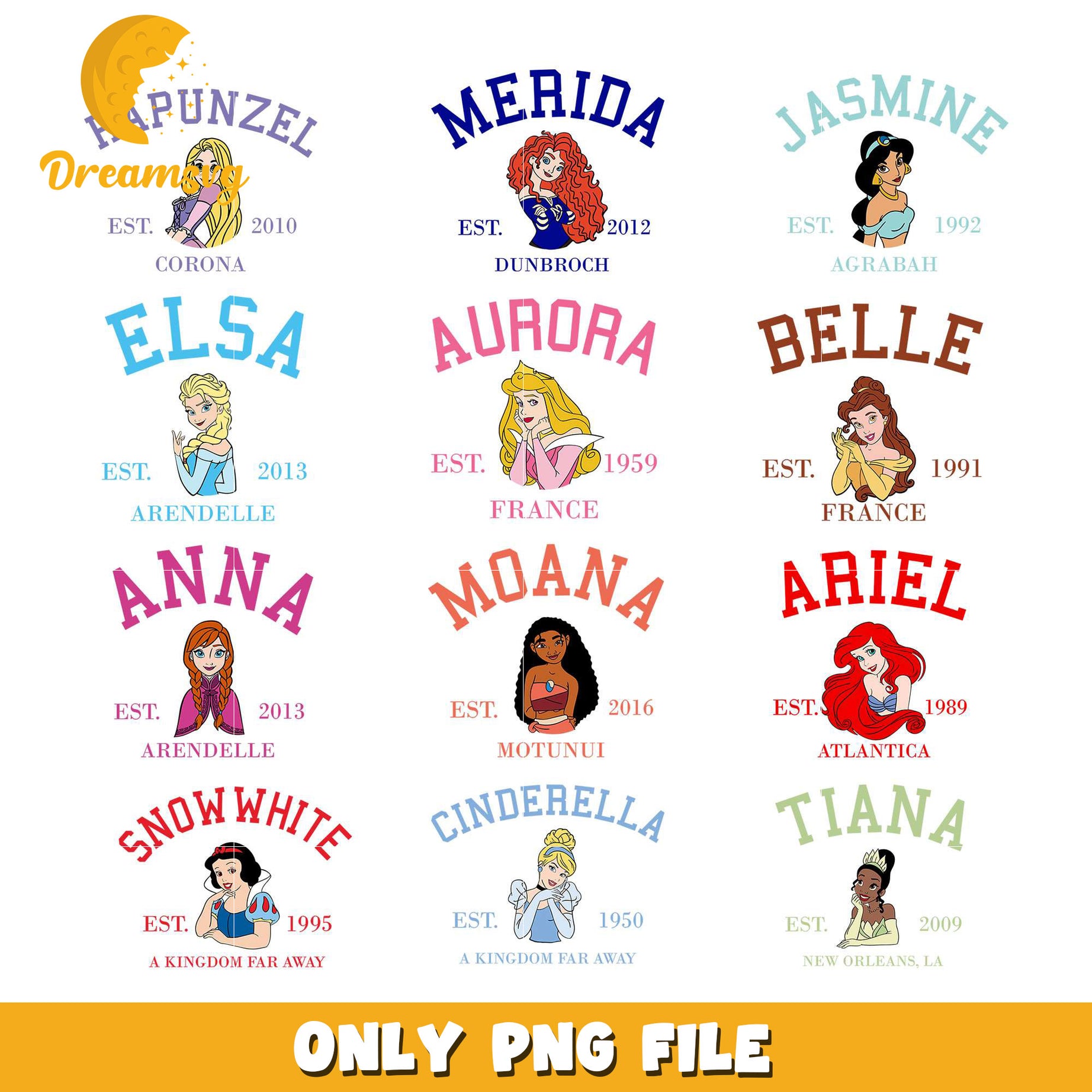 Ariel est 1989 design bundle png, all disney princess​ png