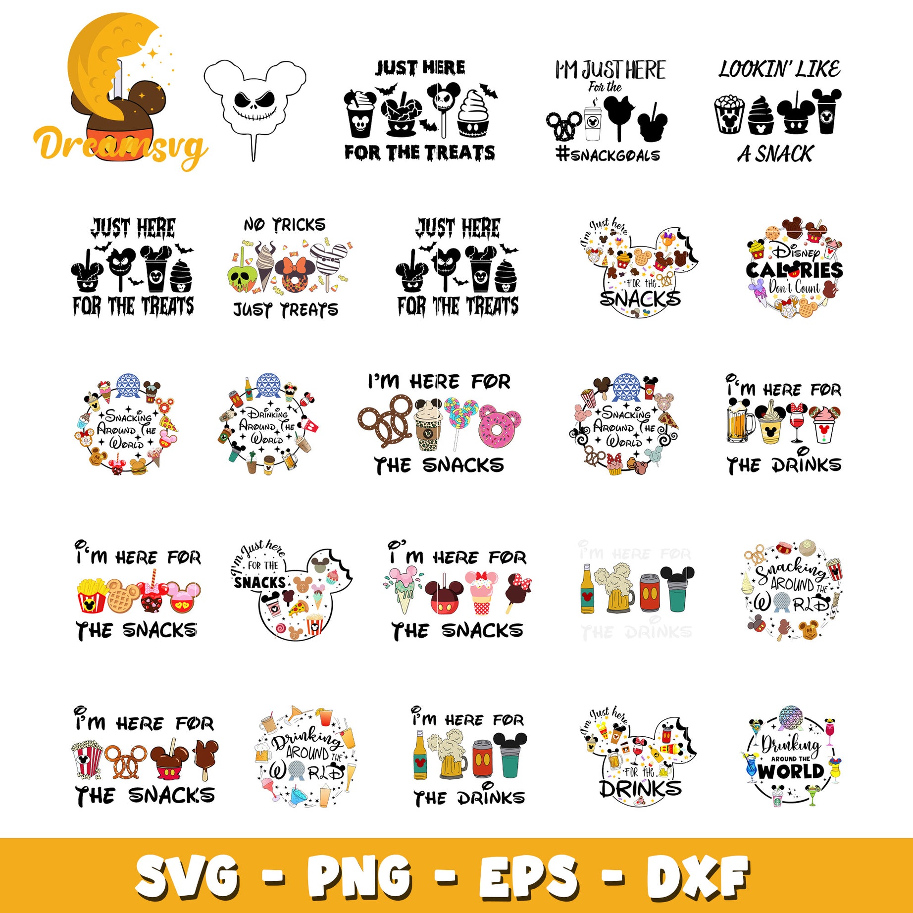 Just here for the treats halloween bundle svg, disney snacks​ svg