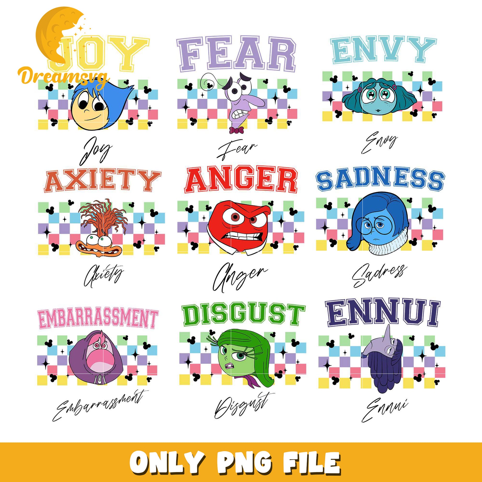 Disney anger friends name design bundle png, inside out png