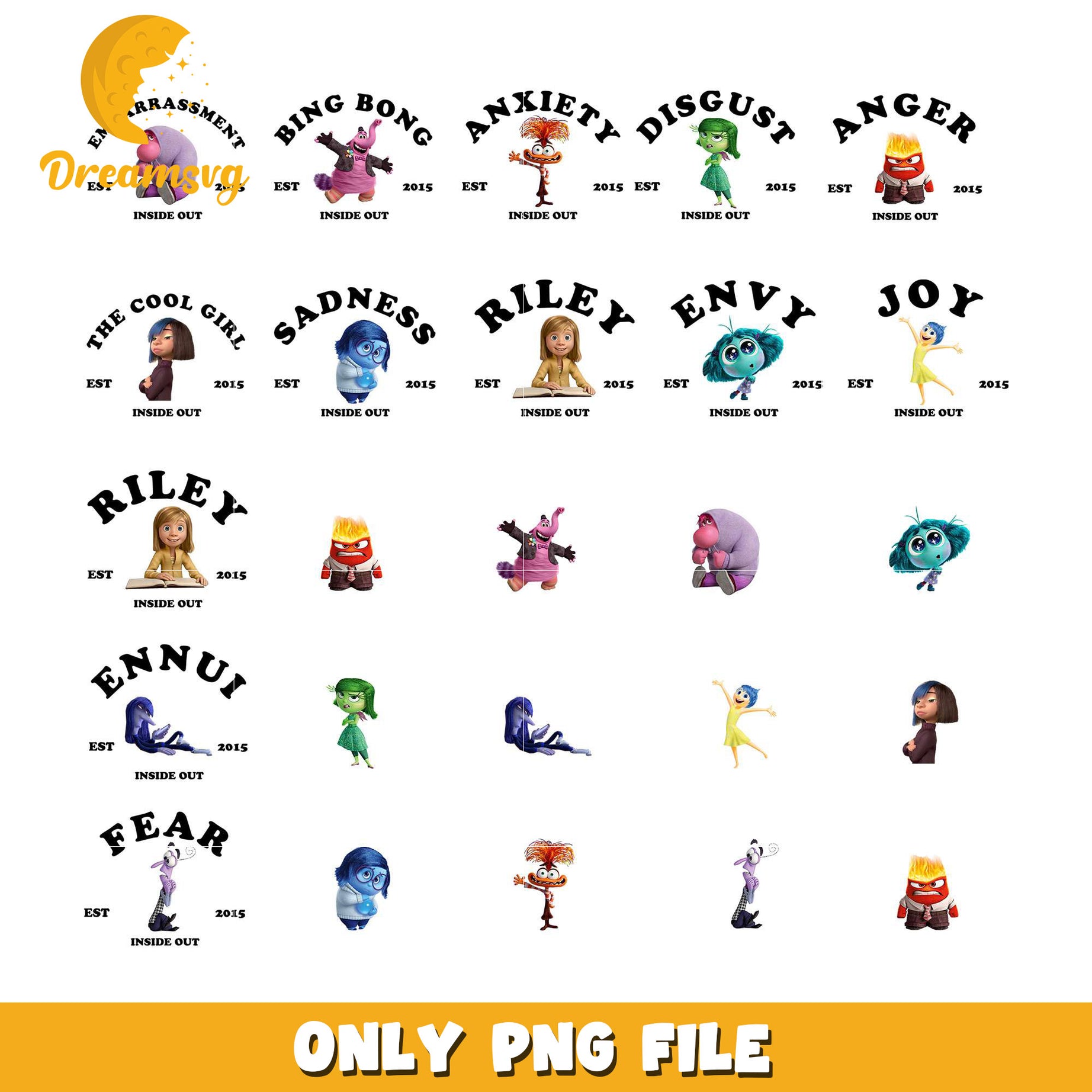 Envy est 2015 inside out design bundle png, Inside out 2 characters png