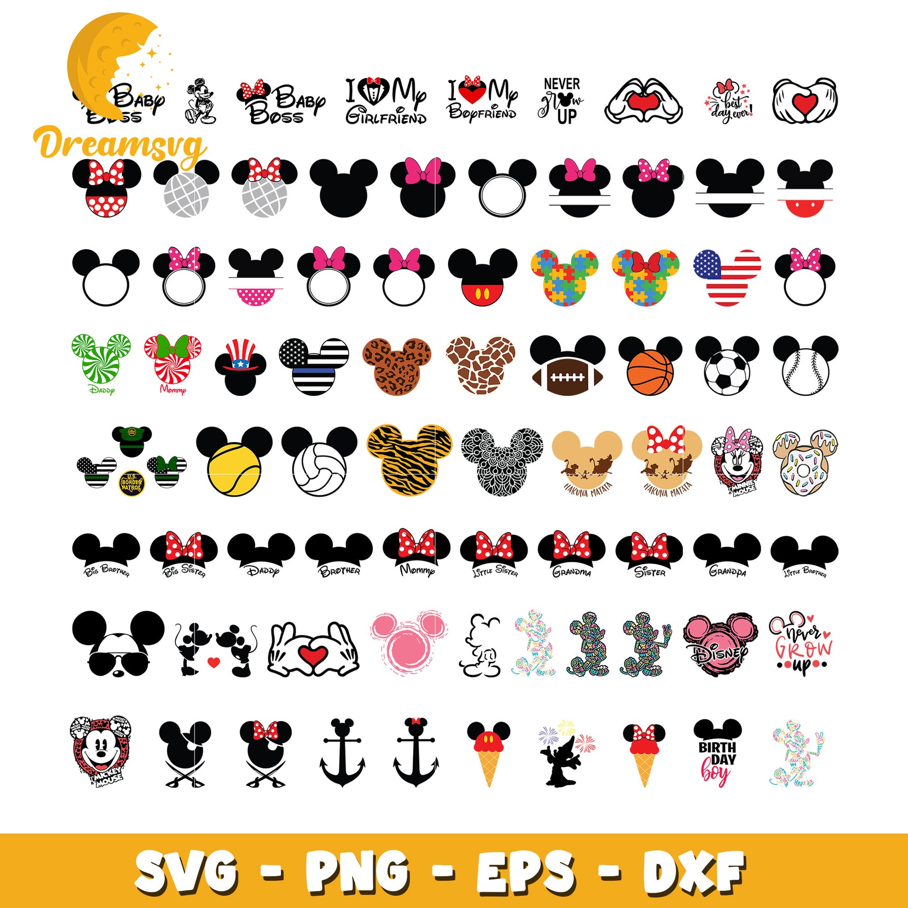 Disney mouse head design bundle svg, mickey mouse head svg, minnie head svg