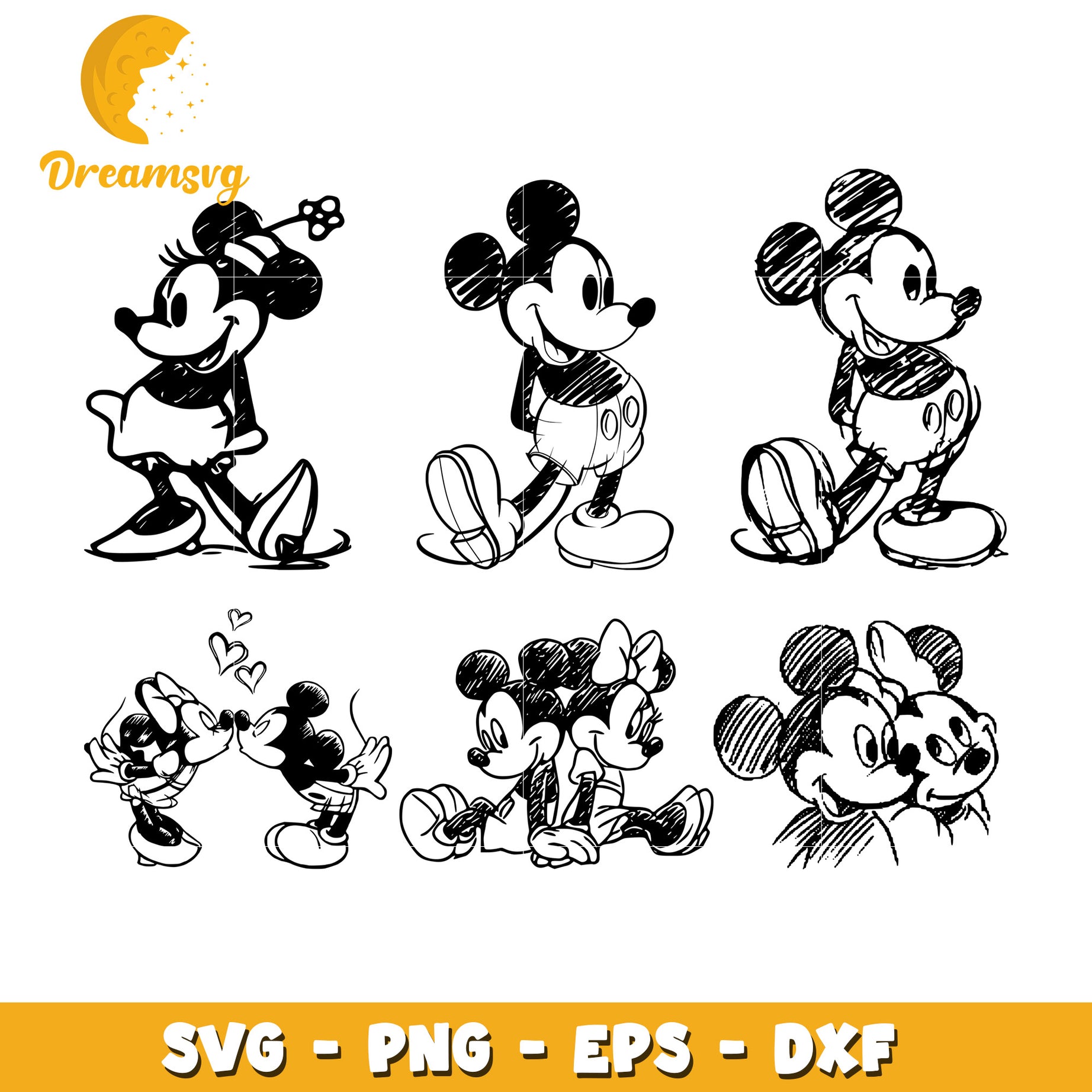 Mickey minnie mouse black white bundle svg, mickey and minnie​ svg