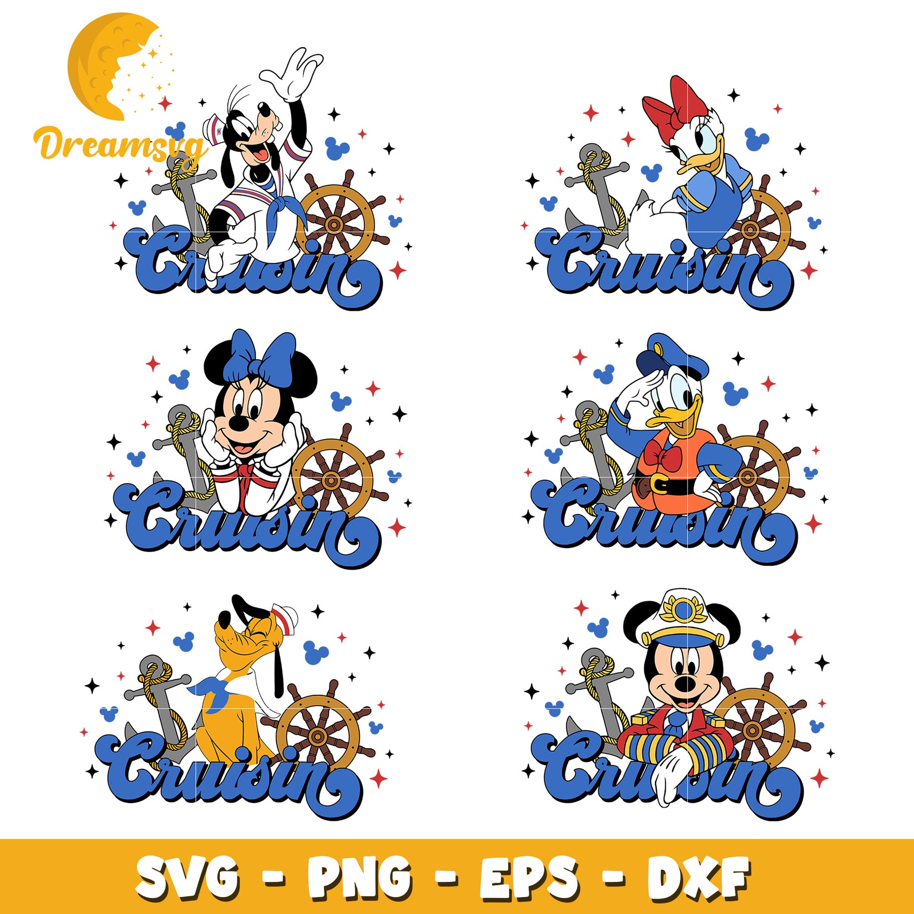 Mickey characters cruisin design bundle svg, disney cruises​ svg