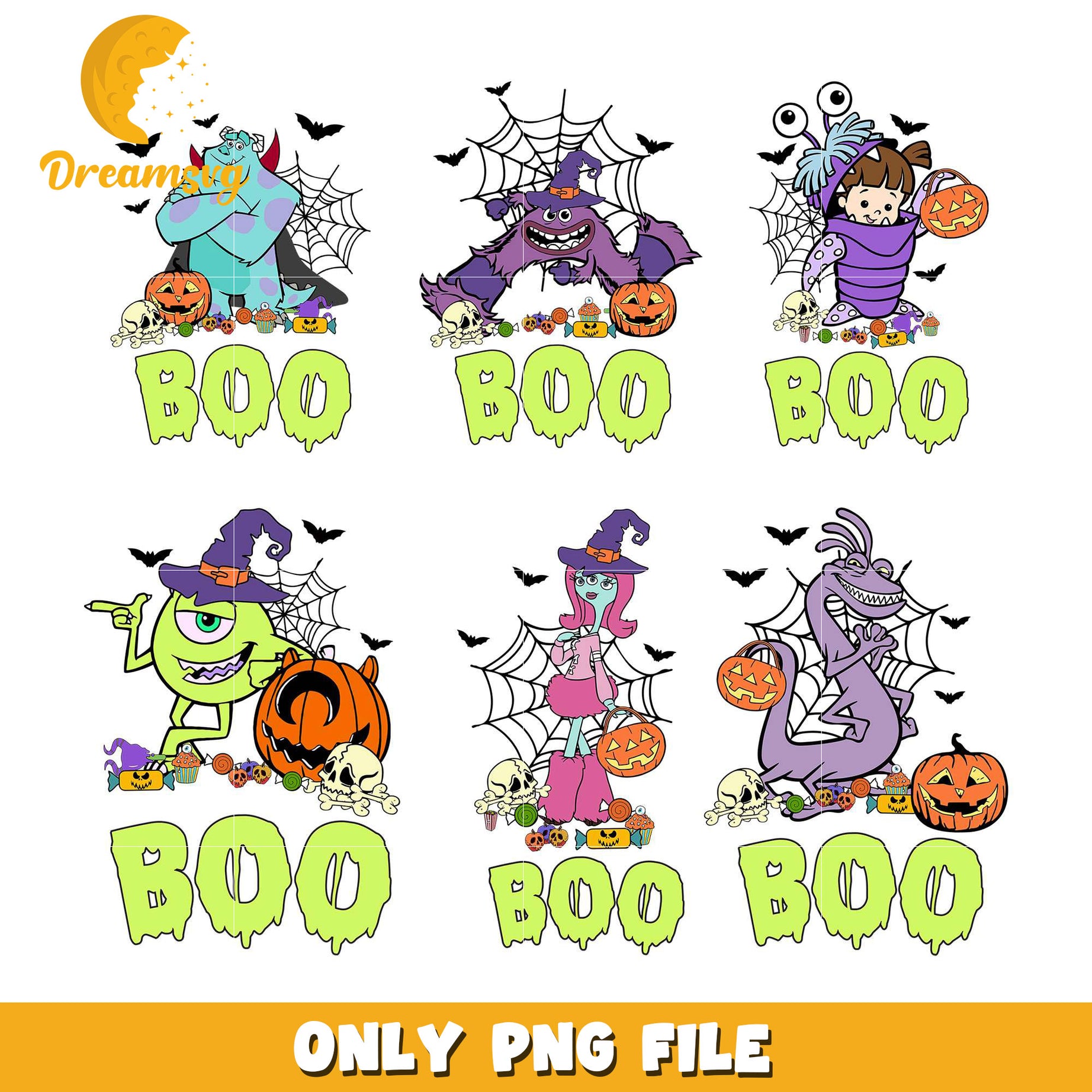 Boo monster inc design bundle png, monster inc halloween png