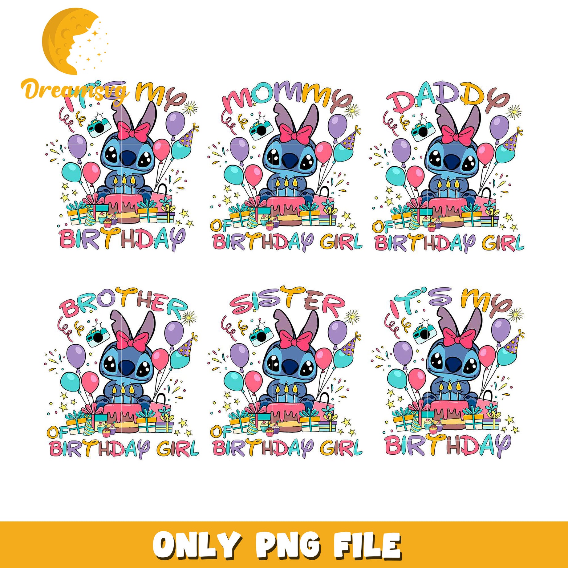 Stitch family of the birthday girl bundle png, stitch happy birthday​ png