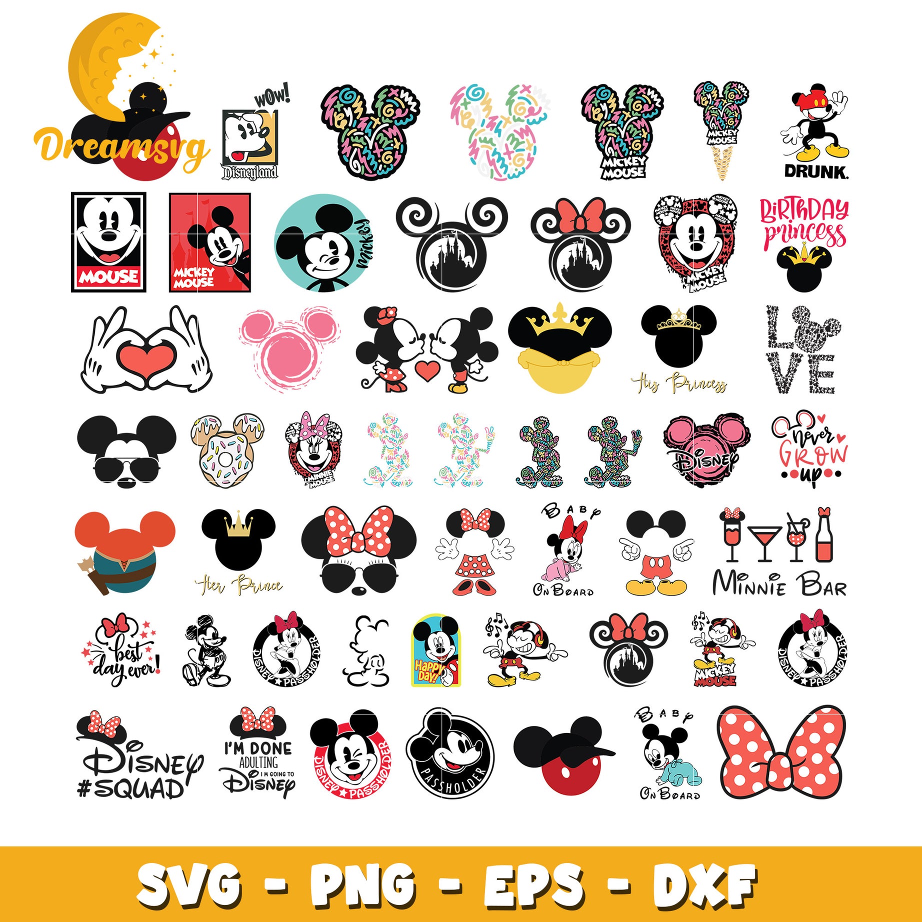 Mickey minnie head design bundle svg, disney squad​ svg, minnie and mickey​ svg