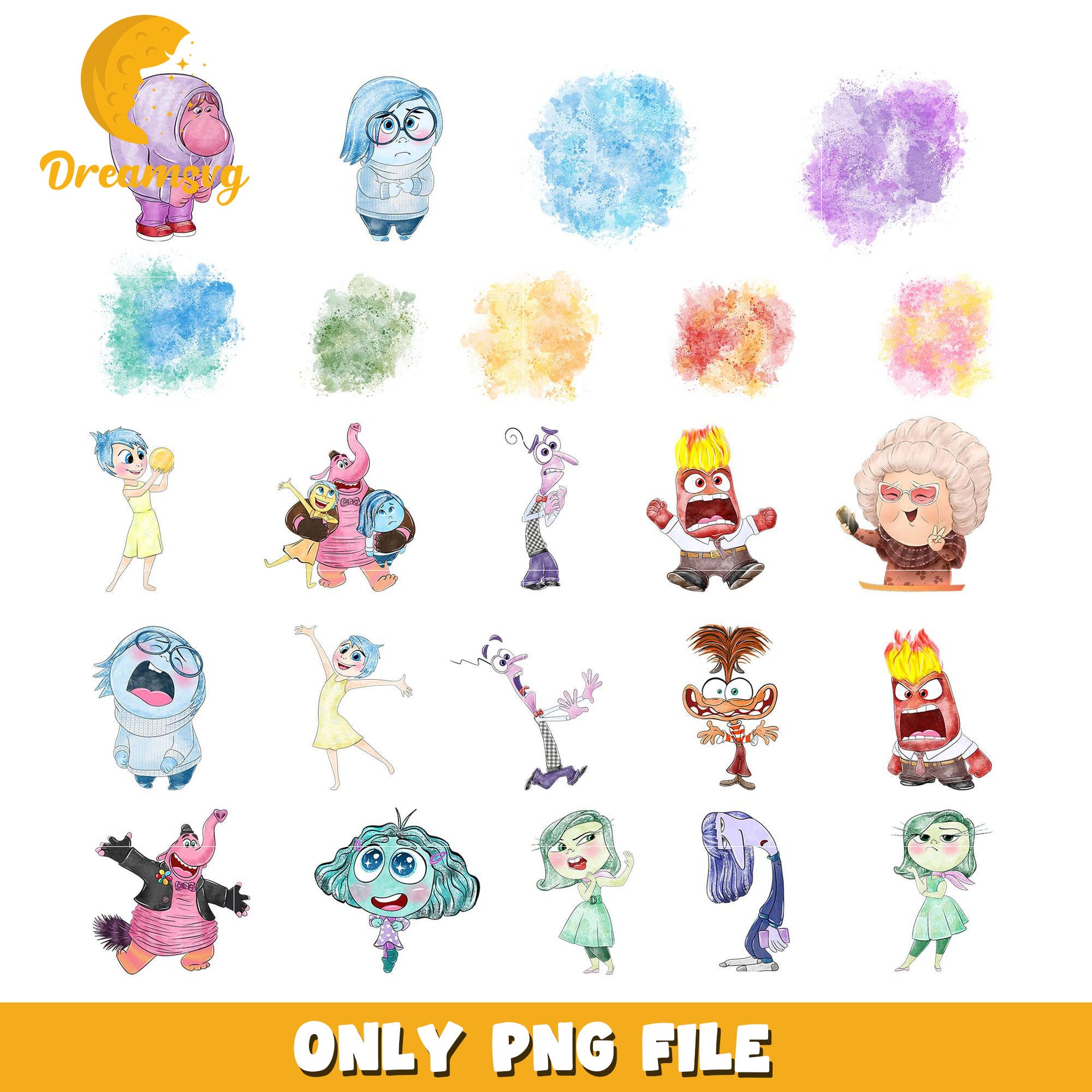 Inside out 2 characters watercolor bundle png, Inside out characters png
