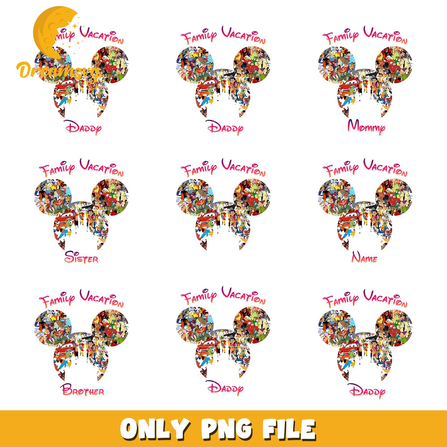 Mickey head family vacation design bundle png, mickey head characters​ png