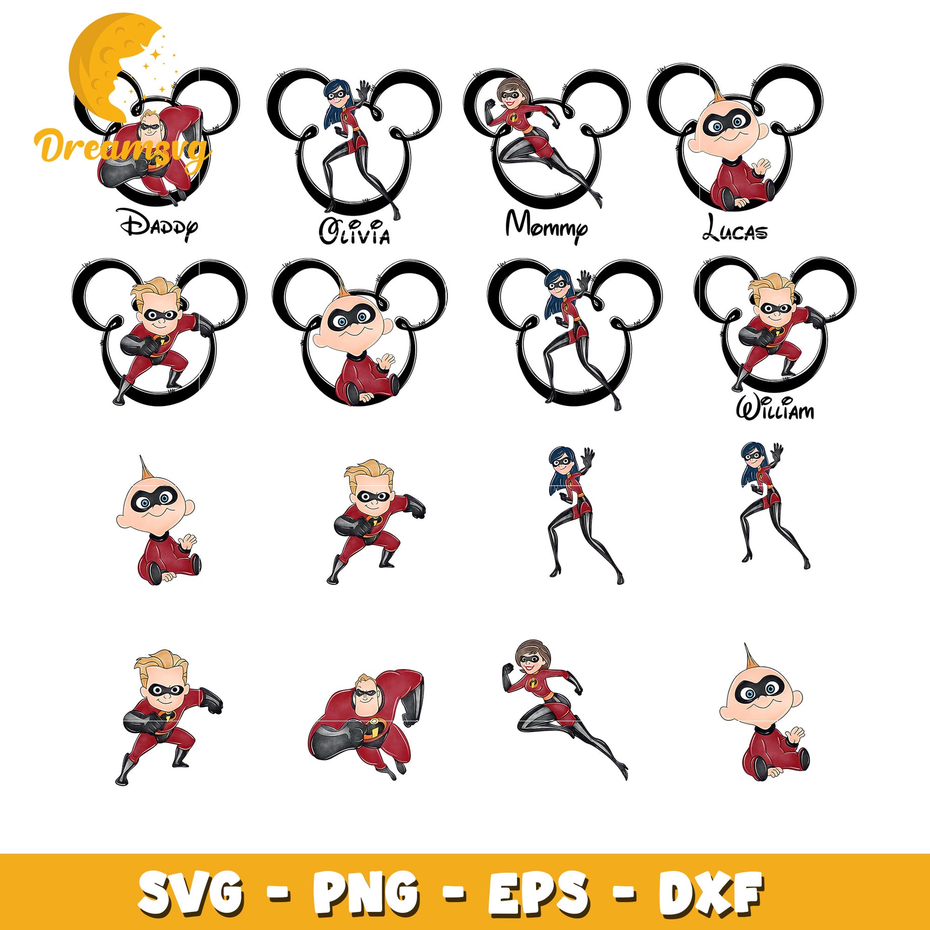 Disney incredibles characters design bundle svg, incredibles mickey ears​ svg