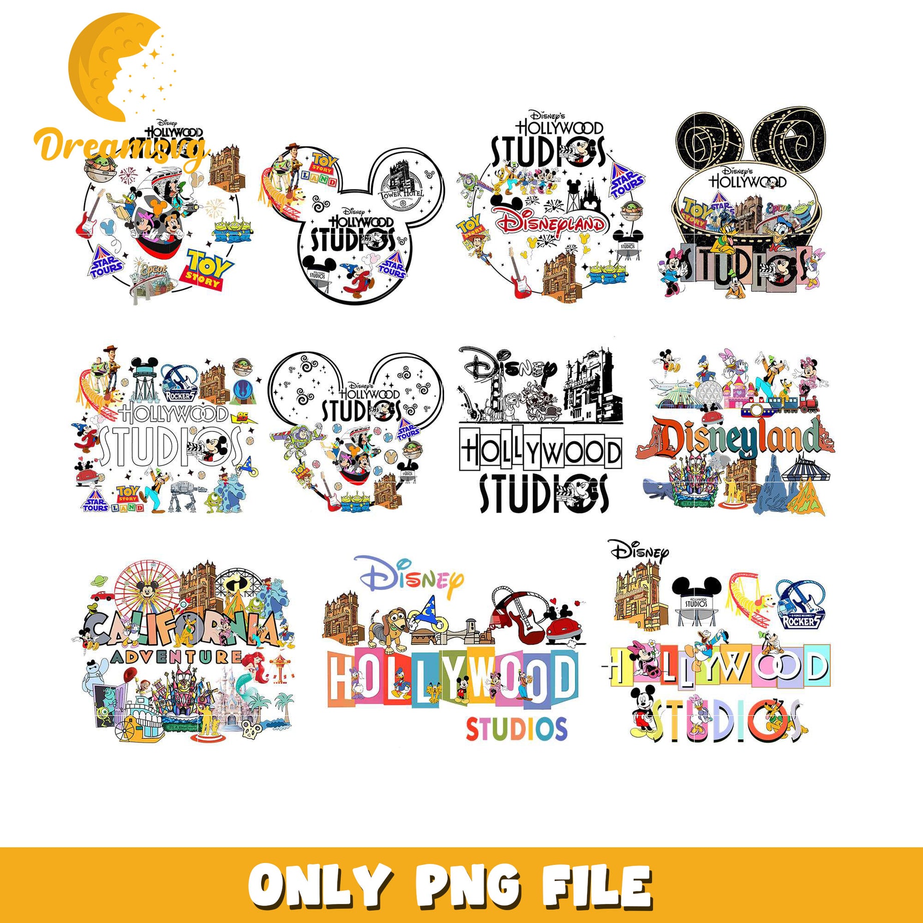 Disney hollywood studios design bundle png, disney university​ png