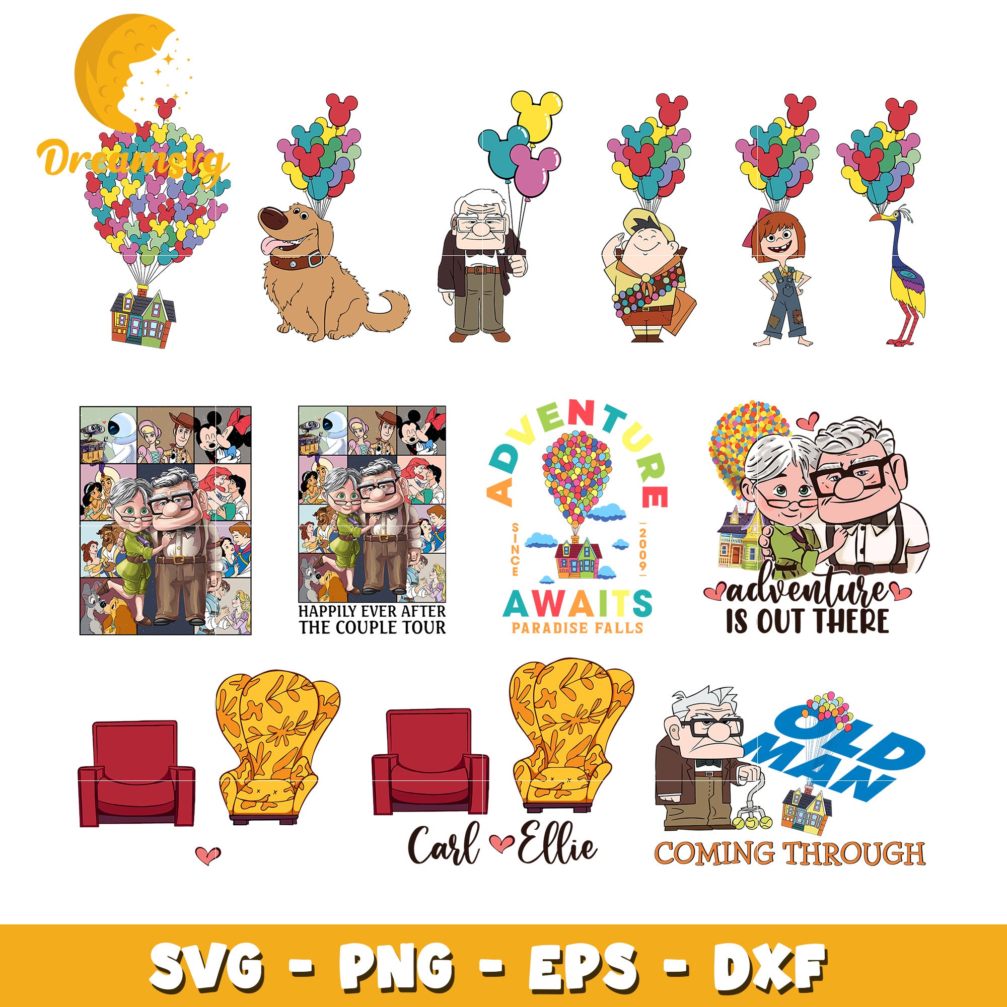 Disney up character with balloon design bundle svg, up disney svg ...