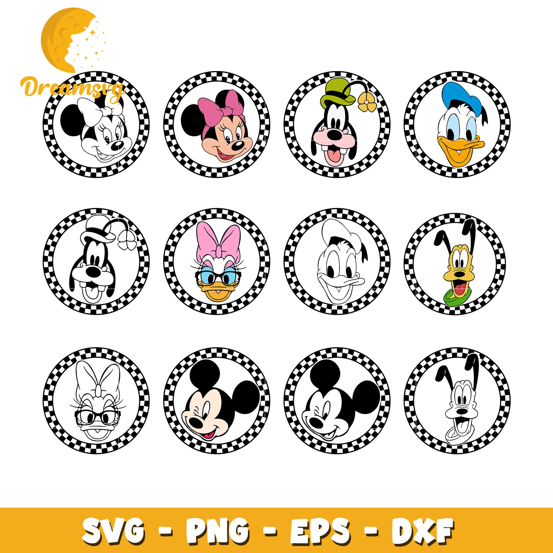 disney mickey and friends face design bundle svg, mickey mouse face​ svg