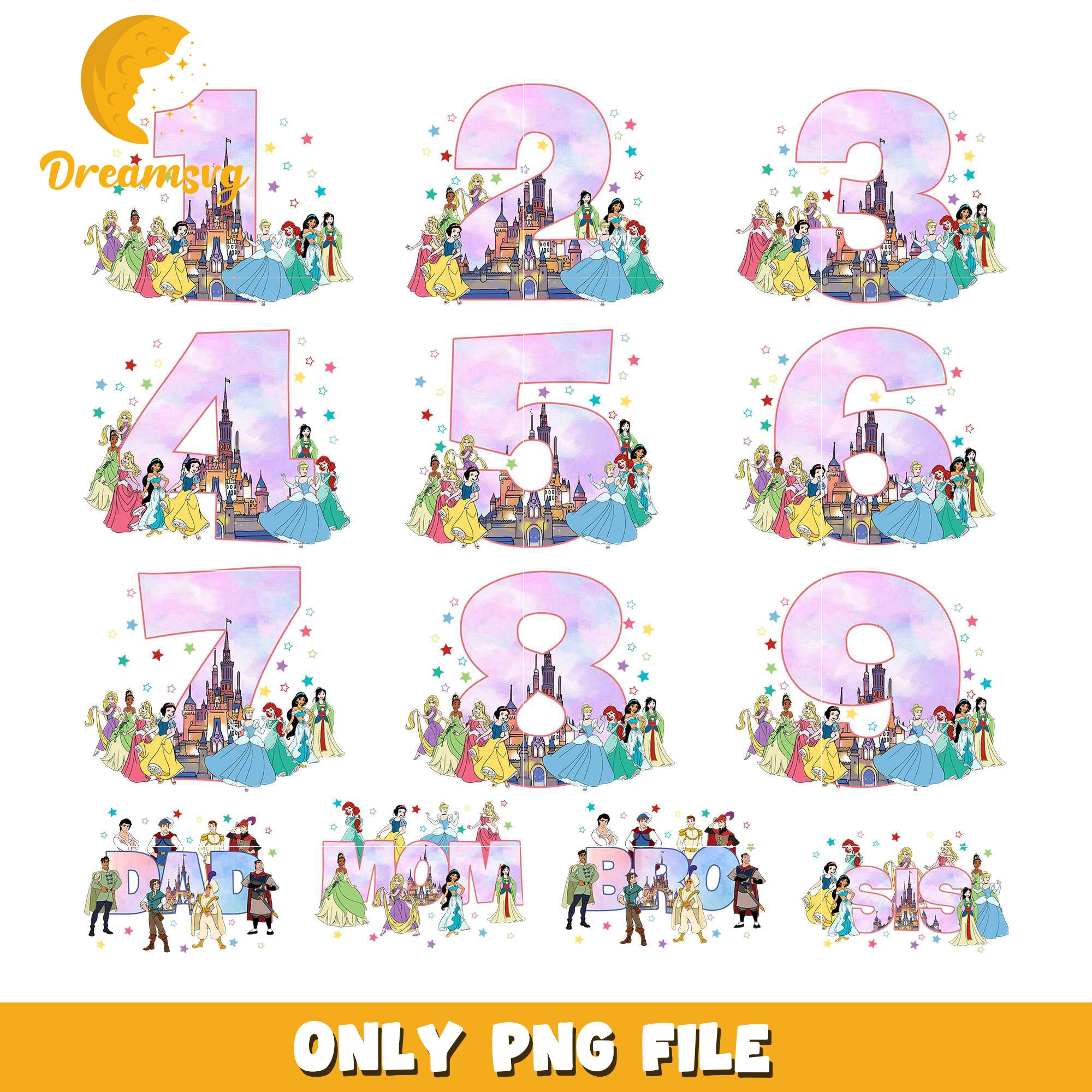 Disney princess birthday numbers bundle png, disney princess birthday ...