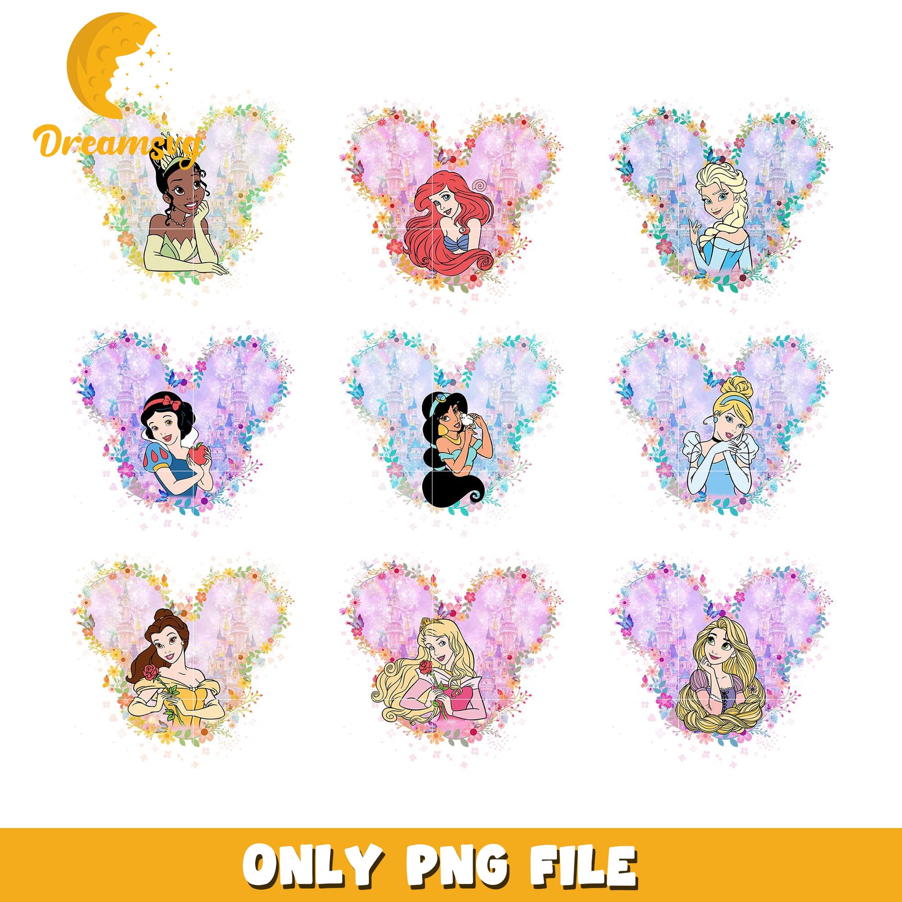 Disney princess mickey ears design bundle png, all disney princess​ png