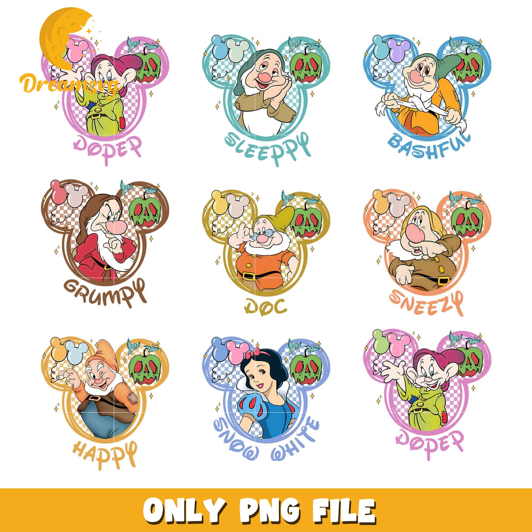 Snow white characters mickey ears bundle png, snow white characters​ png