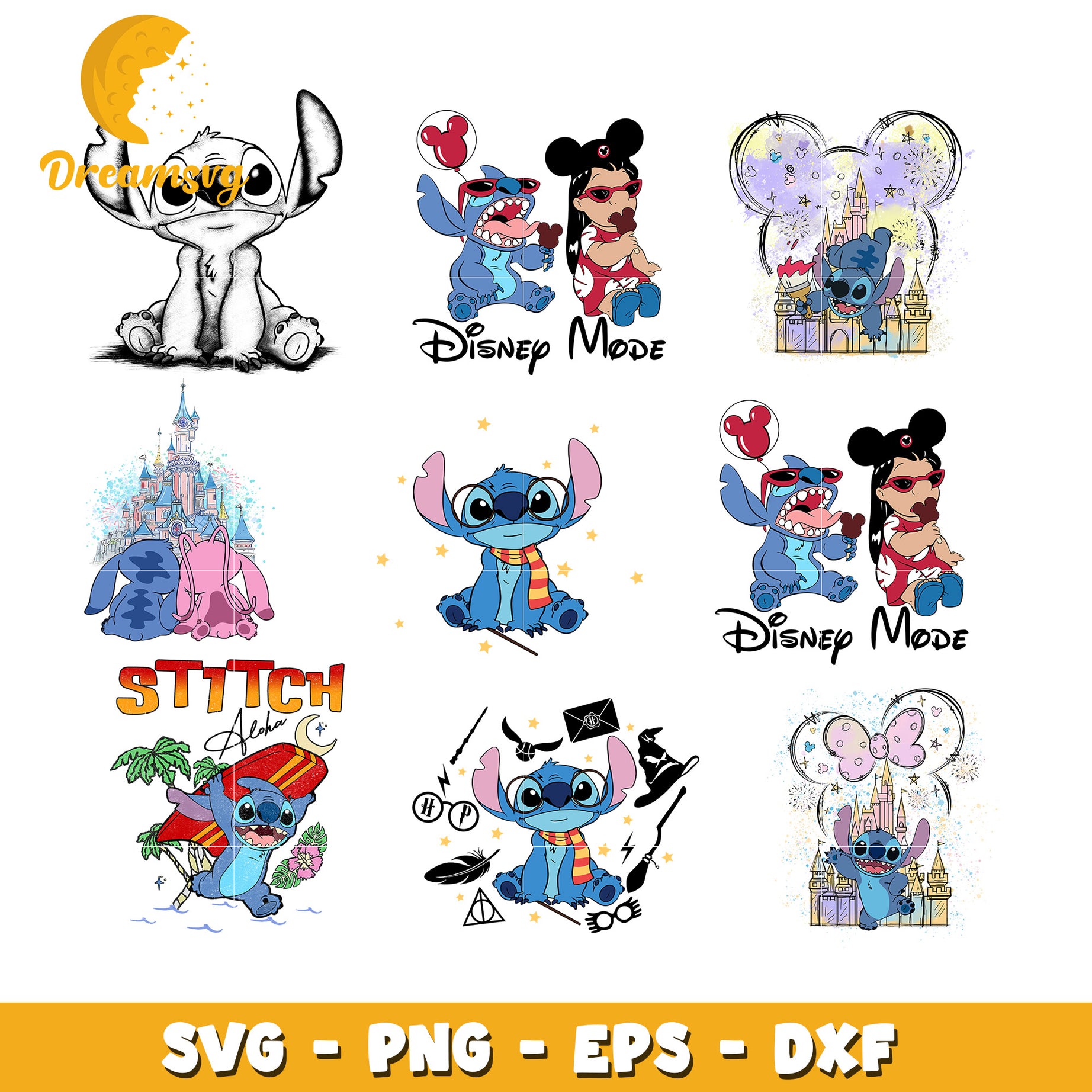 Disney stitch with castle bundle svg, cute disney stitch​ svg