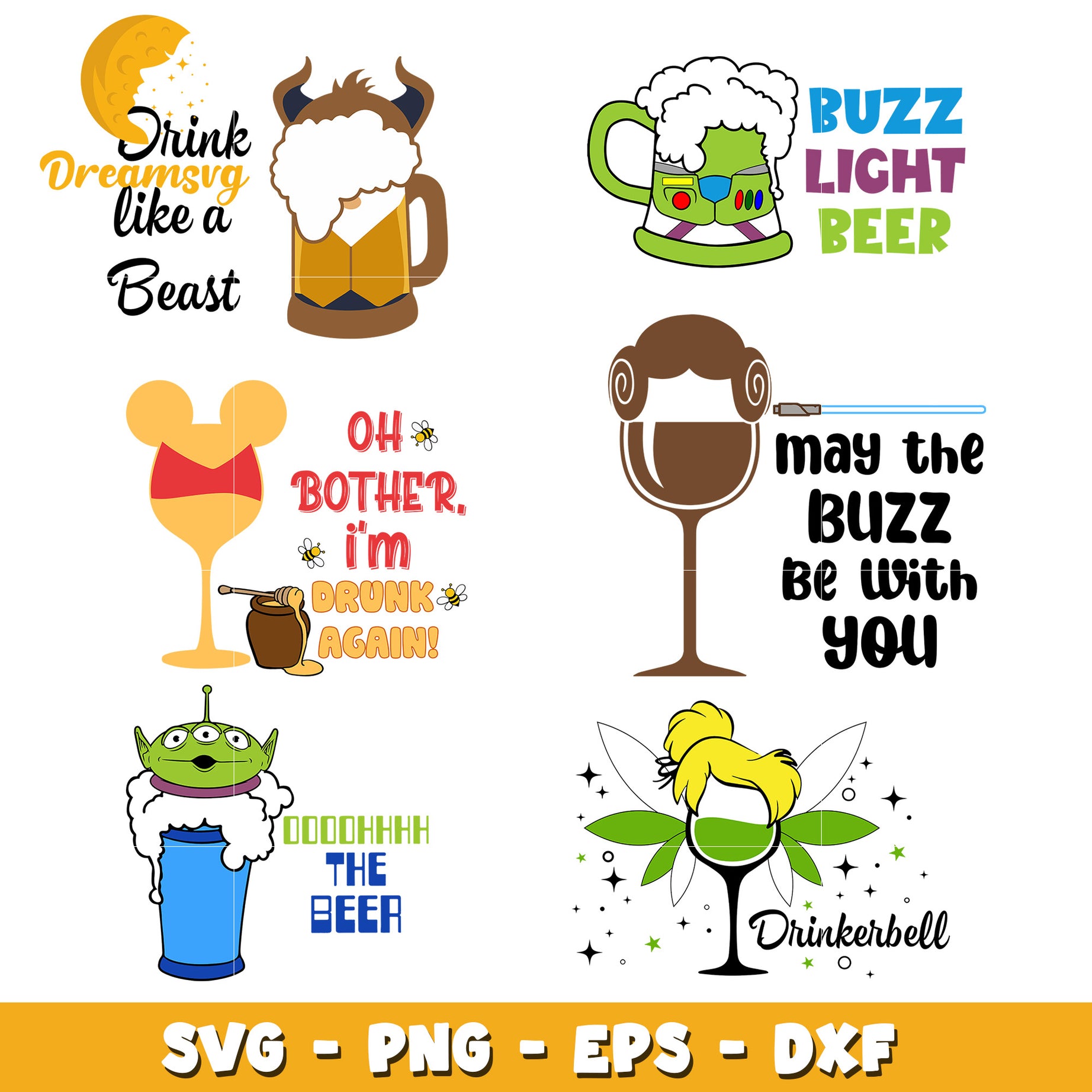 Buzzlight beer design bundle svg, disney cup​ svg, drinkerbell​ svg