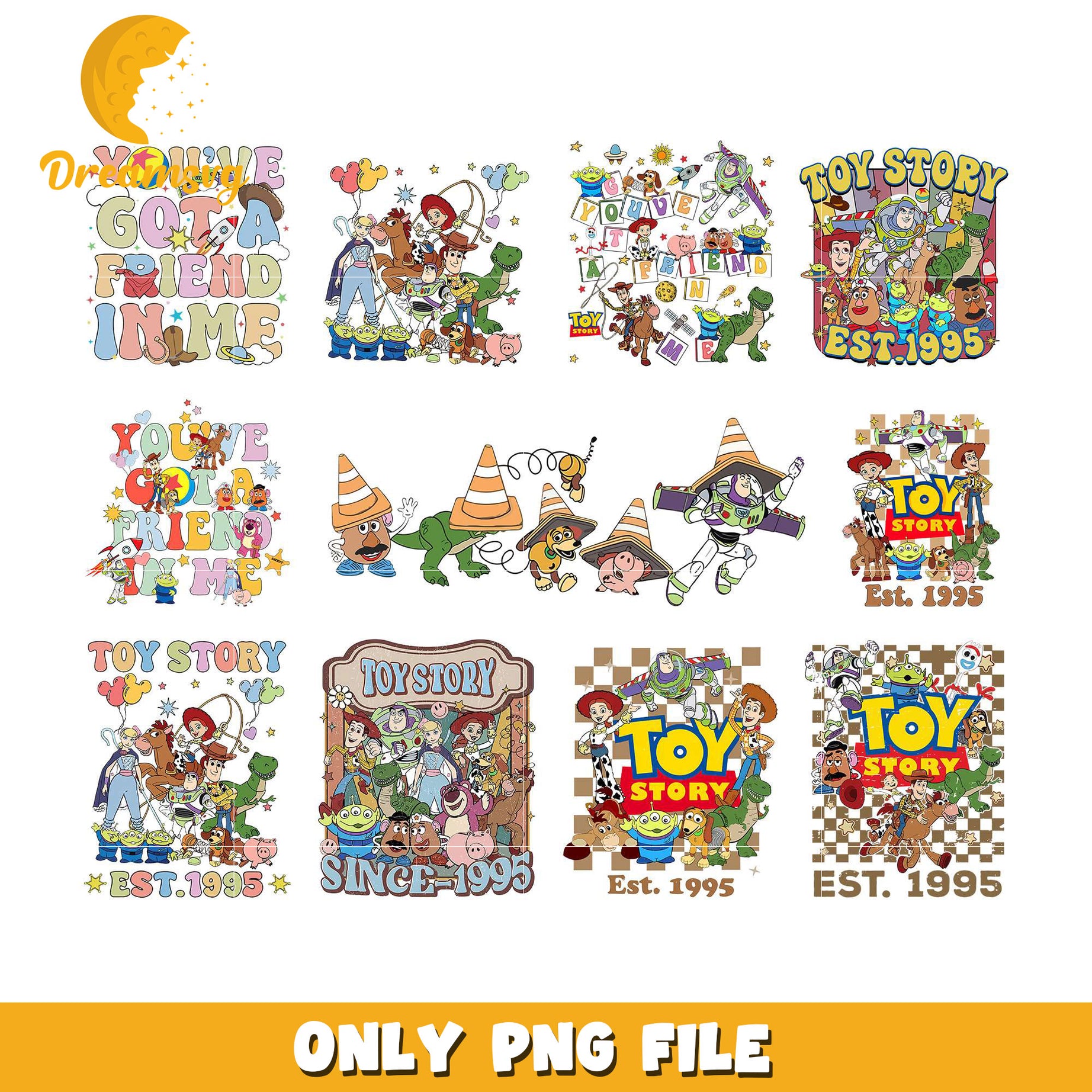 Disney toy story est 1995 design bundle png, toy story cartoon​ png