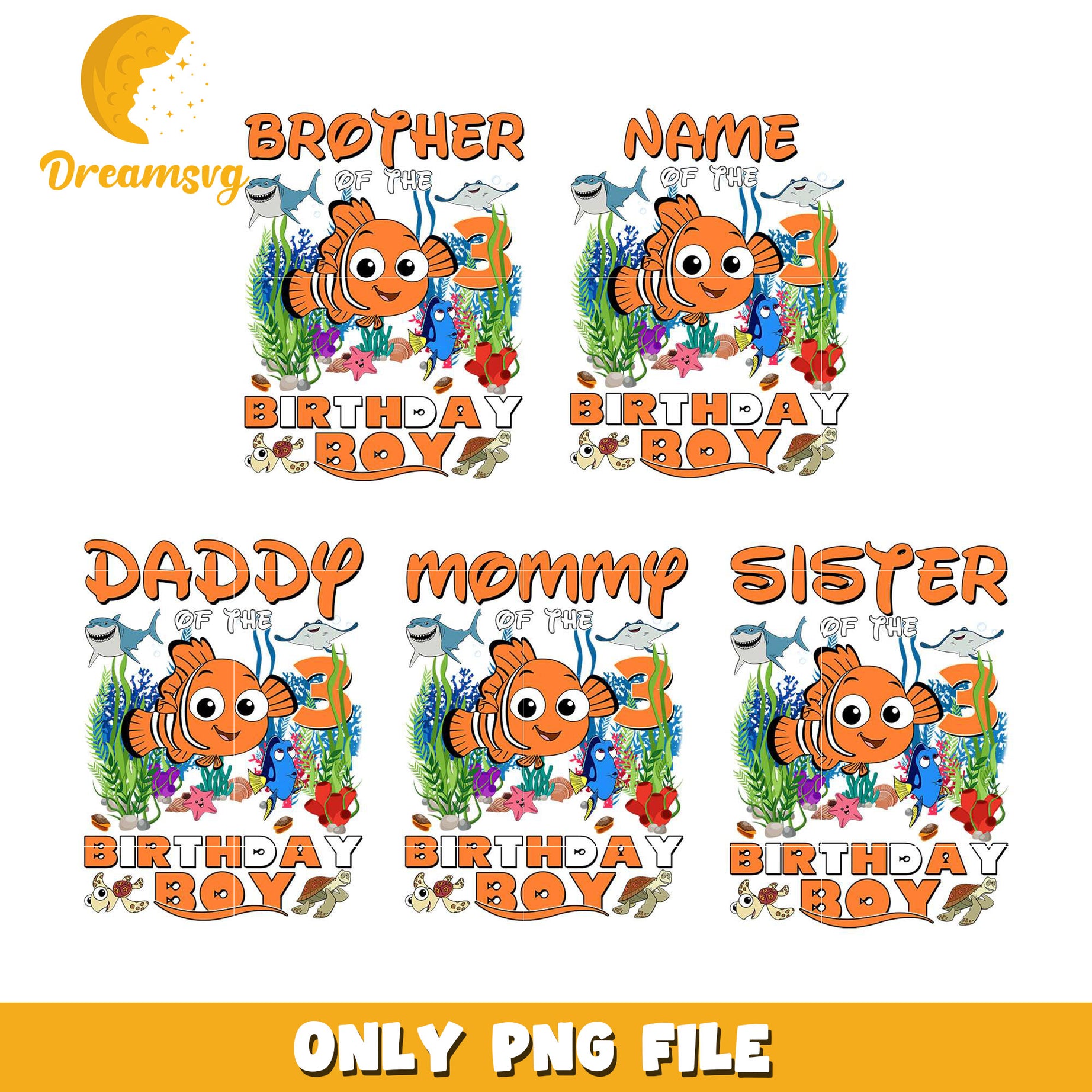 Nemo family of the birthday boy bundle png, birthday nemo​ png