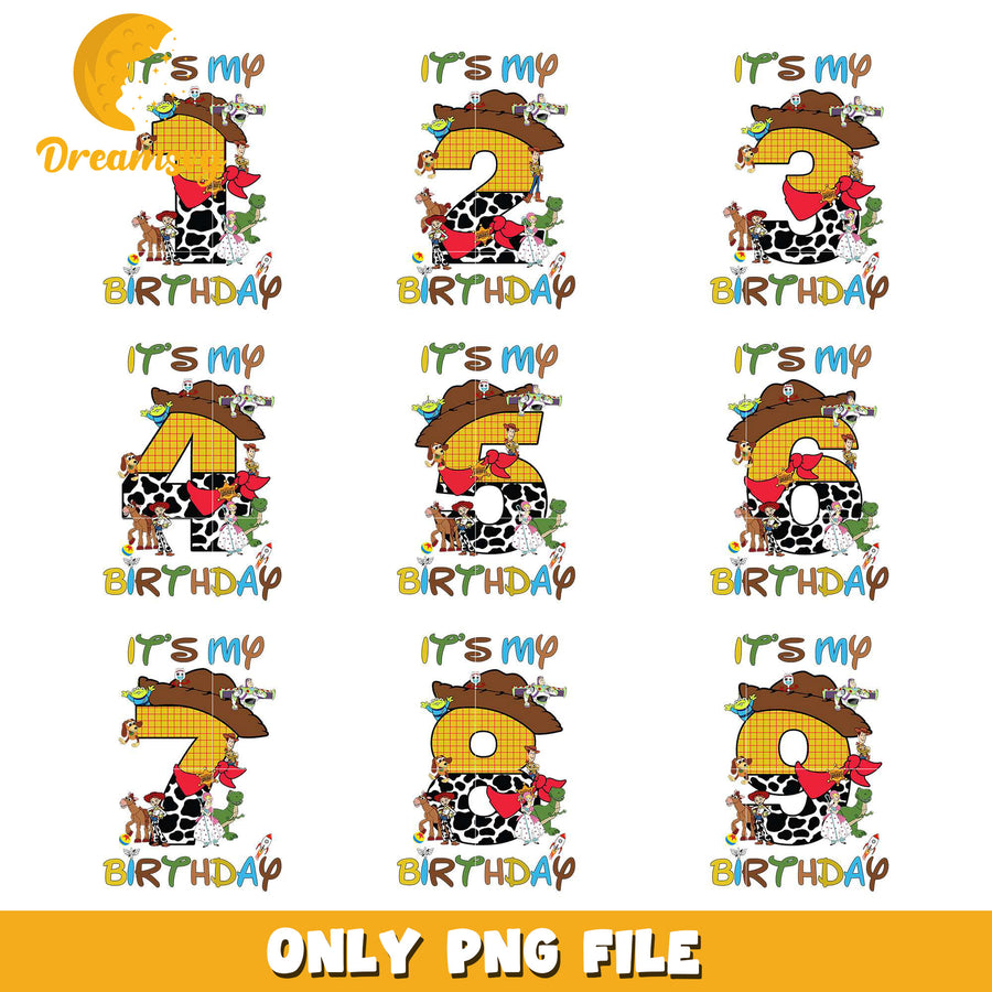 Toy story it's my birthday numbers bundle png, toy story birthday​ png