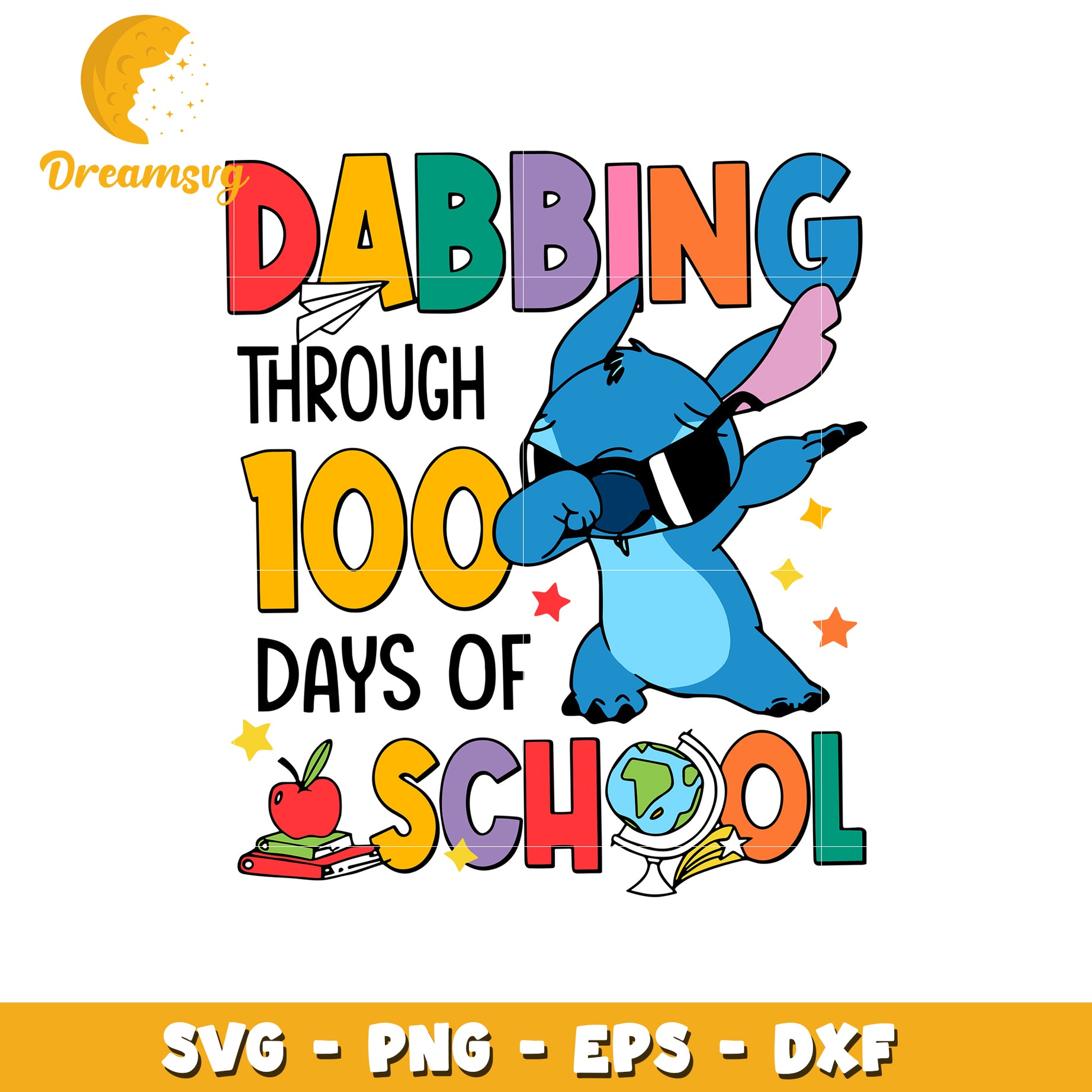 Dabbing through 100 days of school svg, stitch svg, school day svg