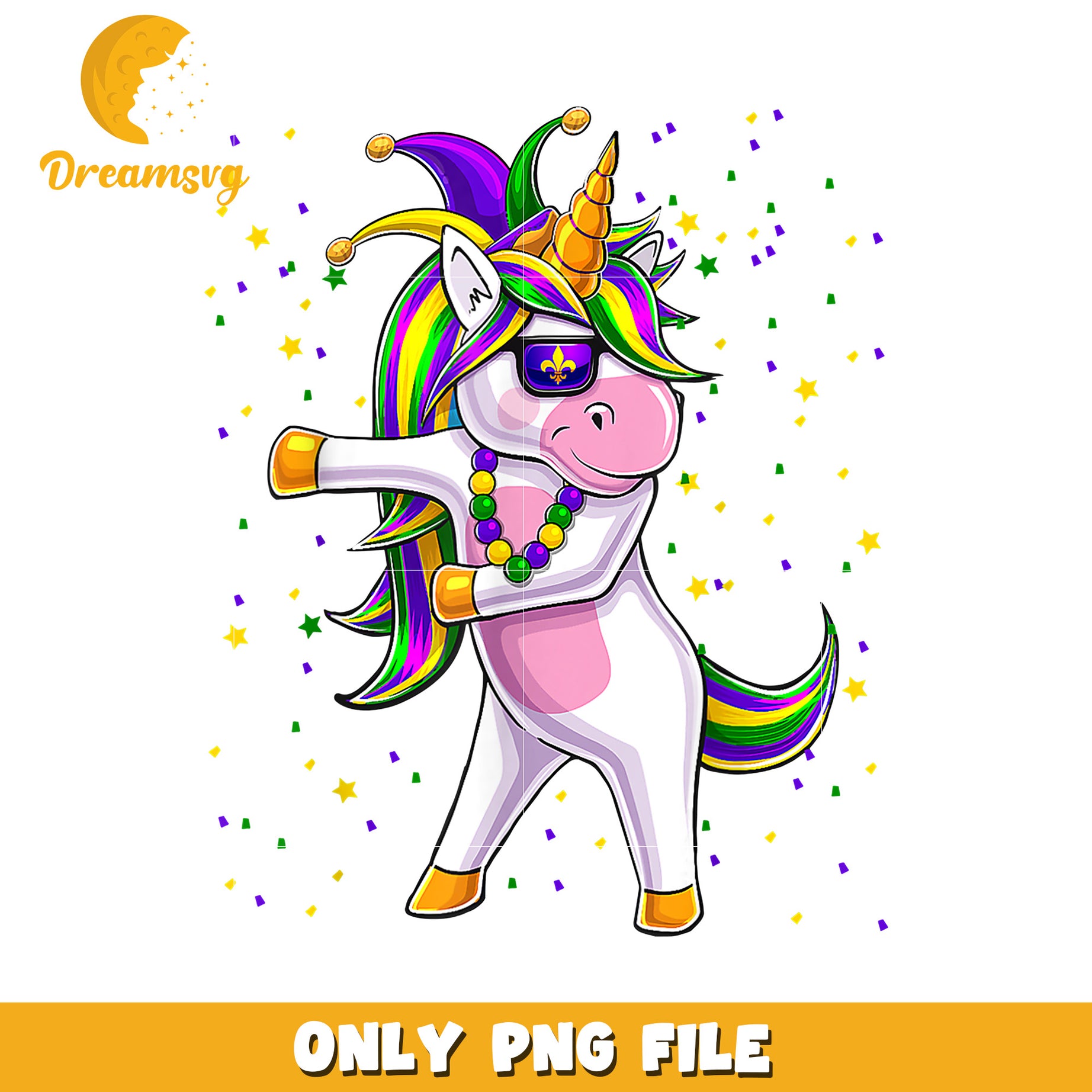 Dabbing unicorn mardi gras party png, Mardi Gras party png