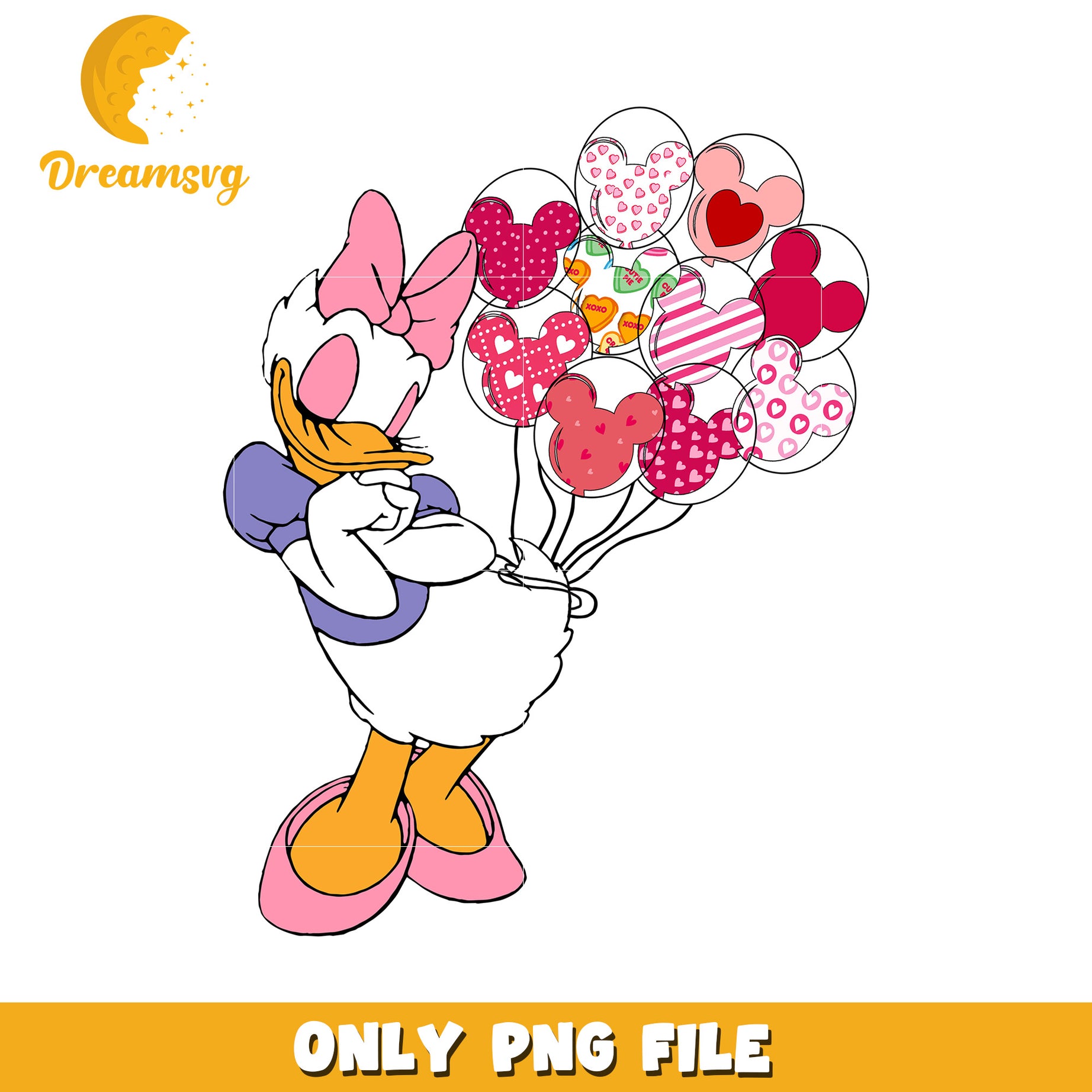 Daisy Duck Holding Heart Balloons PNG File for Download