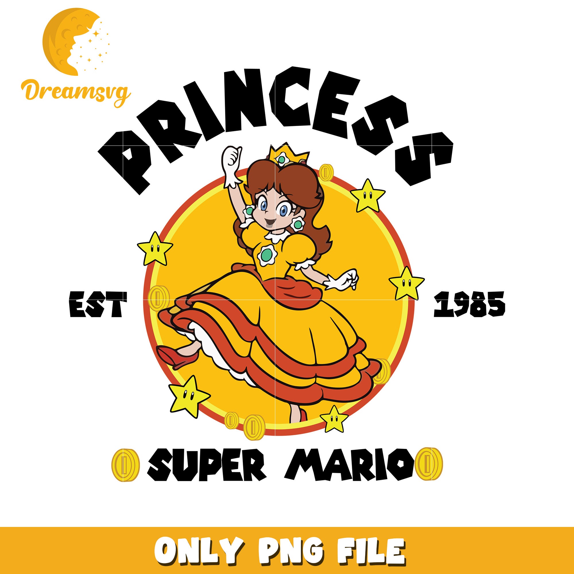 Daisy princess super mario est 1985 png, super mario logo png, vintage mario design png