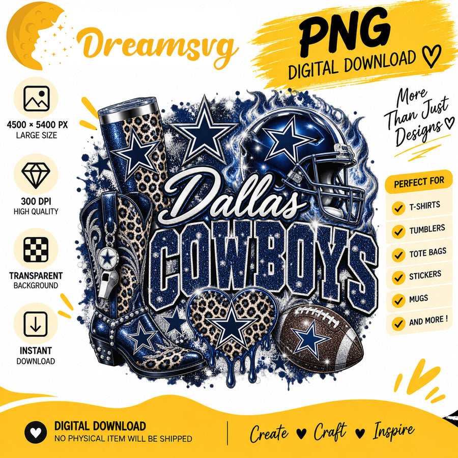 Dallas Cowboys Bling Glitter Leopard Boots Football PNG