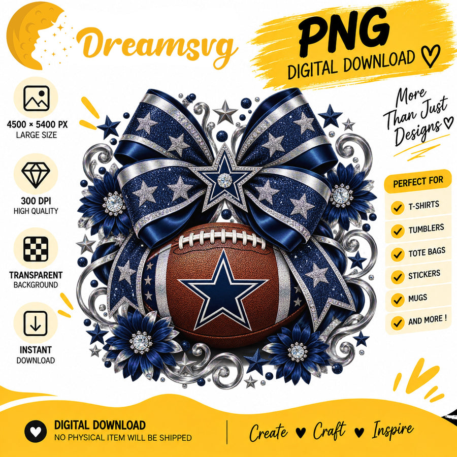 Dallas Cowboys Coquette Bow Floral Football Sublimation PNG