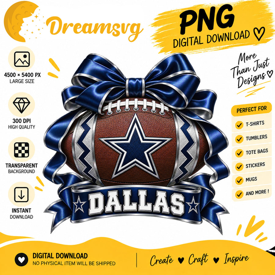 Dallas Cowboys Coquette Bow Football Sublimation PNG