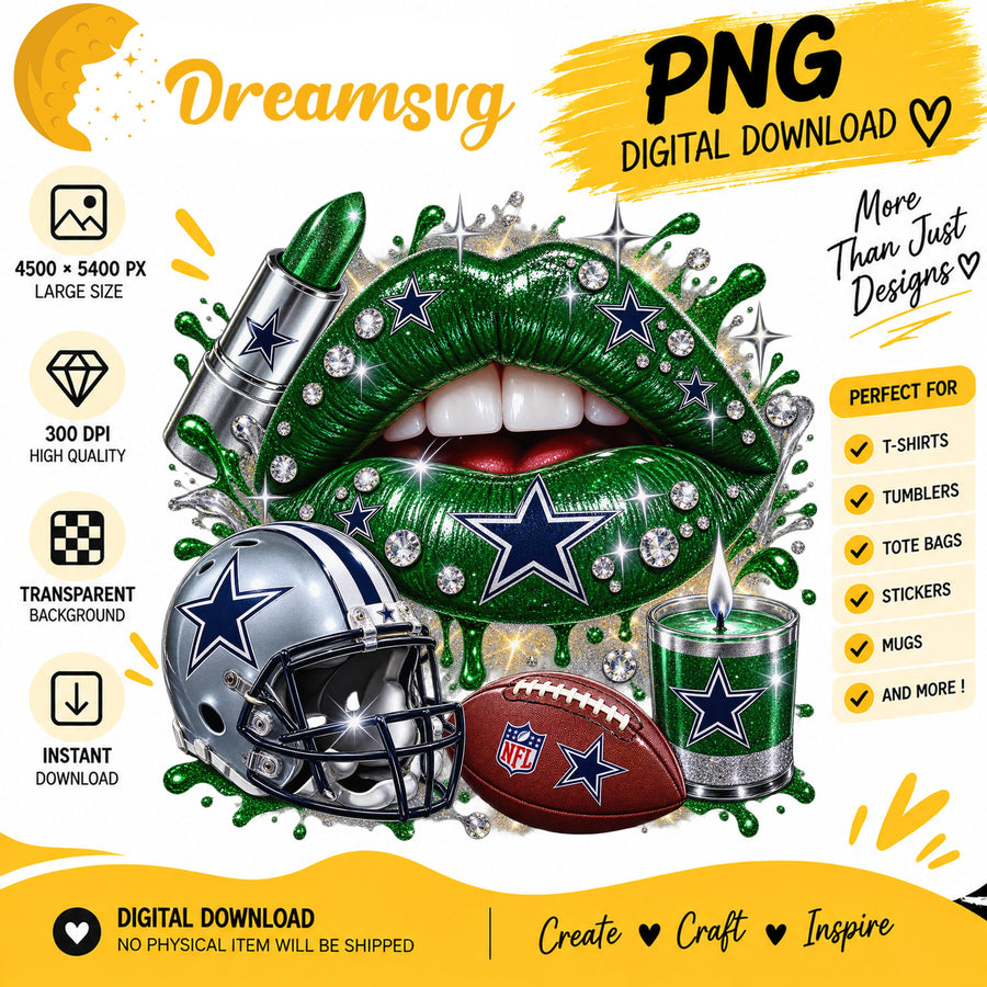 Dallas Cowboys Dripping Lips PNG, Rhinestone Football Helmet