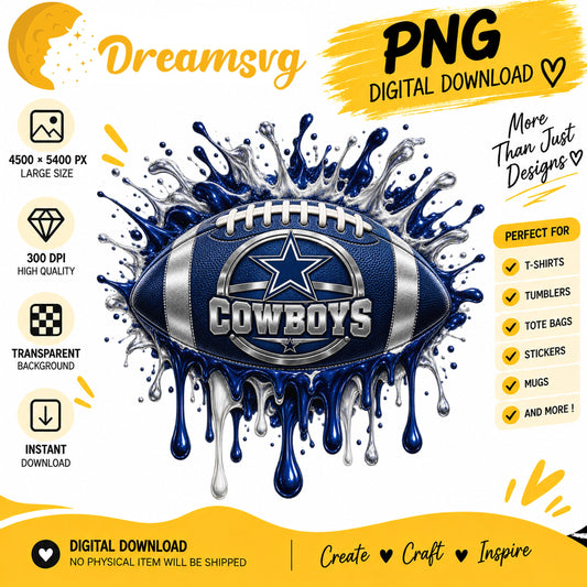 Dallas Cowboys Dripping Paint Splash Football PNG