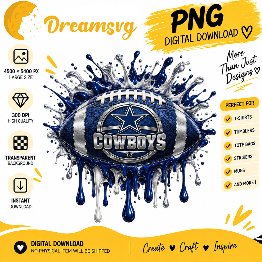 Dallas Cowboys Dripping Paint Splash Football PNG