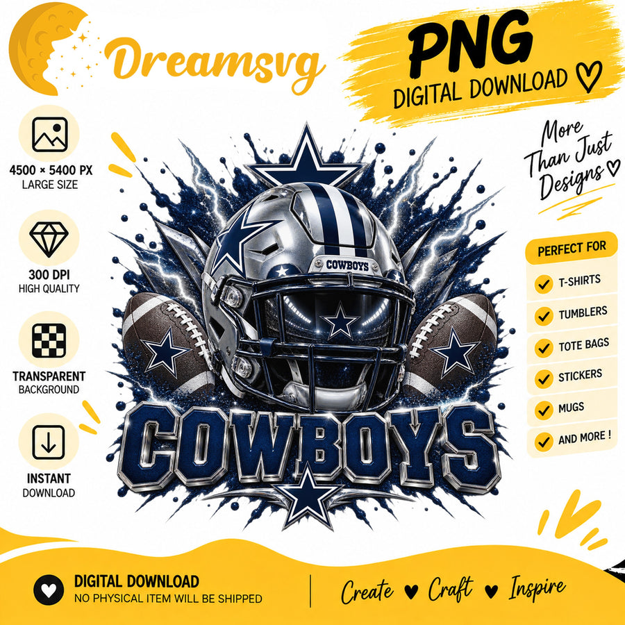 Dallas Cowboys Football Helmet Splash Sublimation PNG