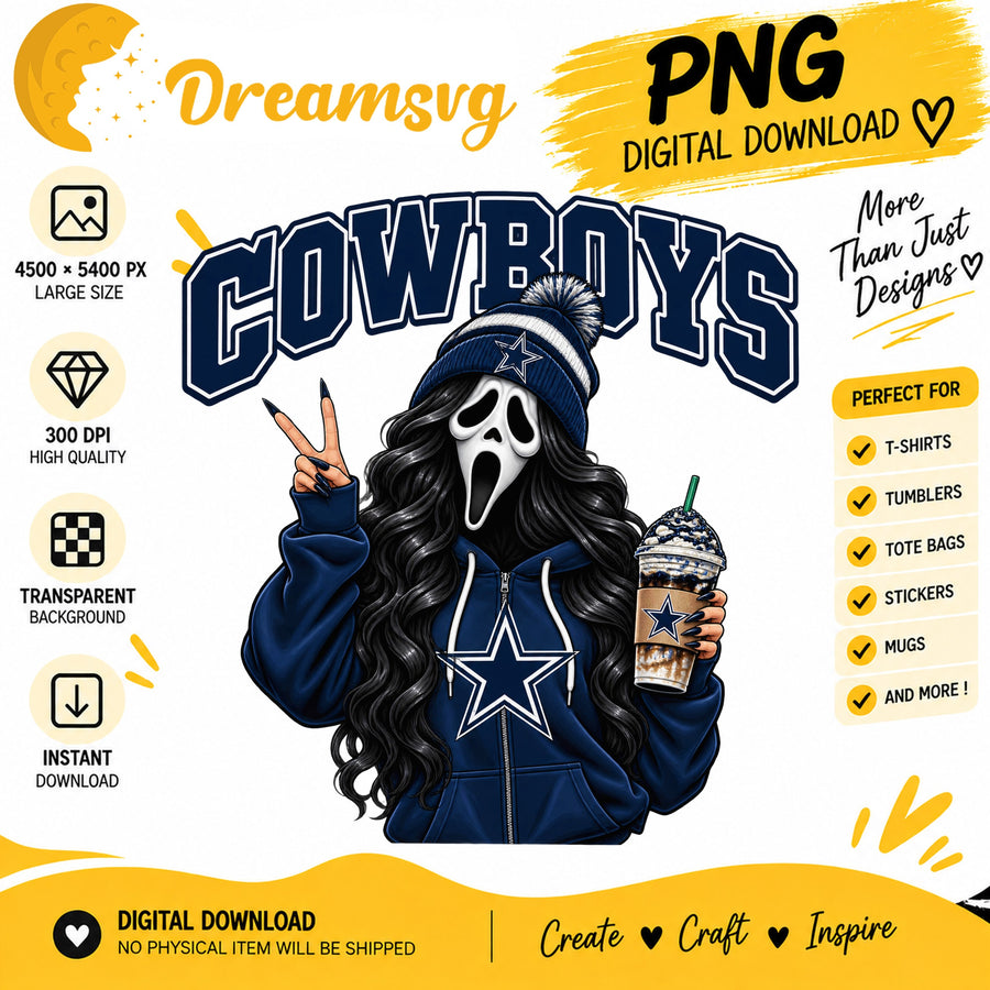 Dallas Cowboys Ghost Face Halloween Football Fan Girl PNG