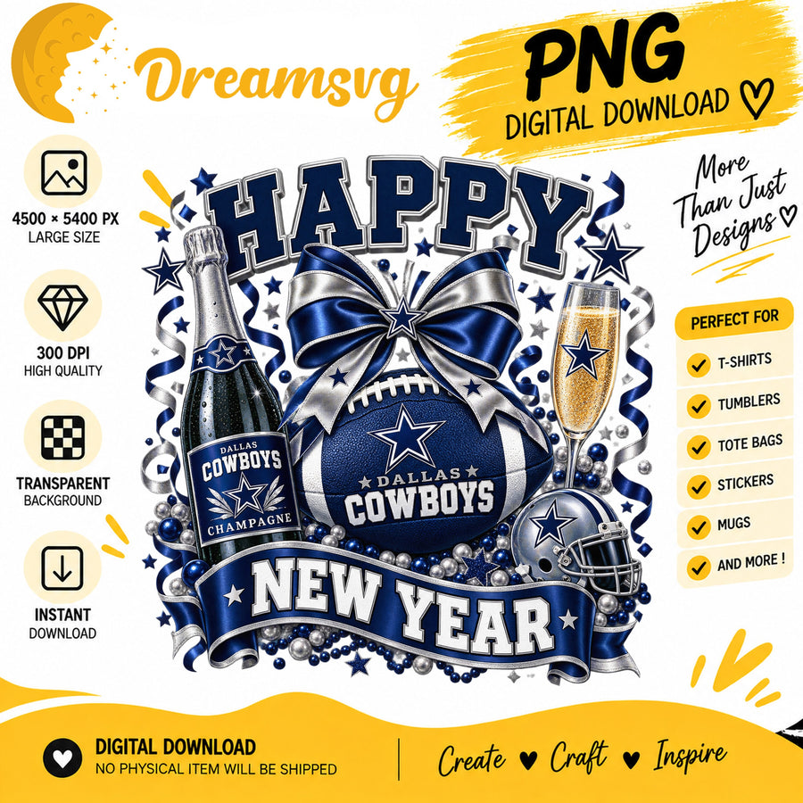 Dallas Cowboys Happy New Year PNG, Craft File Design v12
