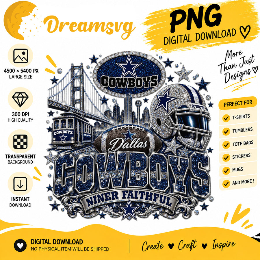 Dallas Cowboys Niner Faithful Glitter Football City PNG