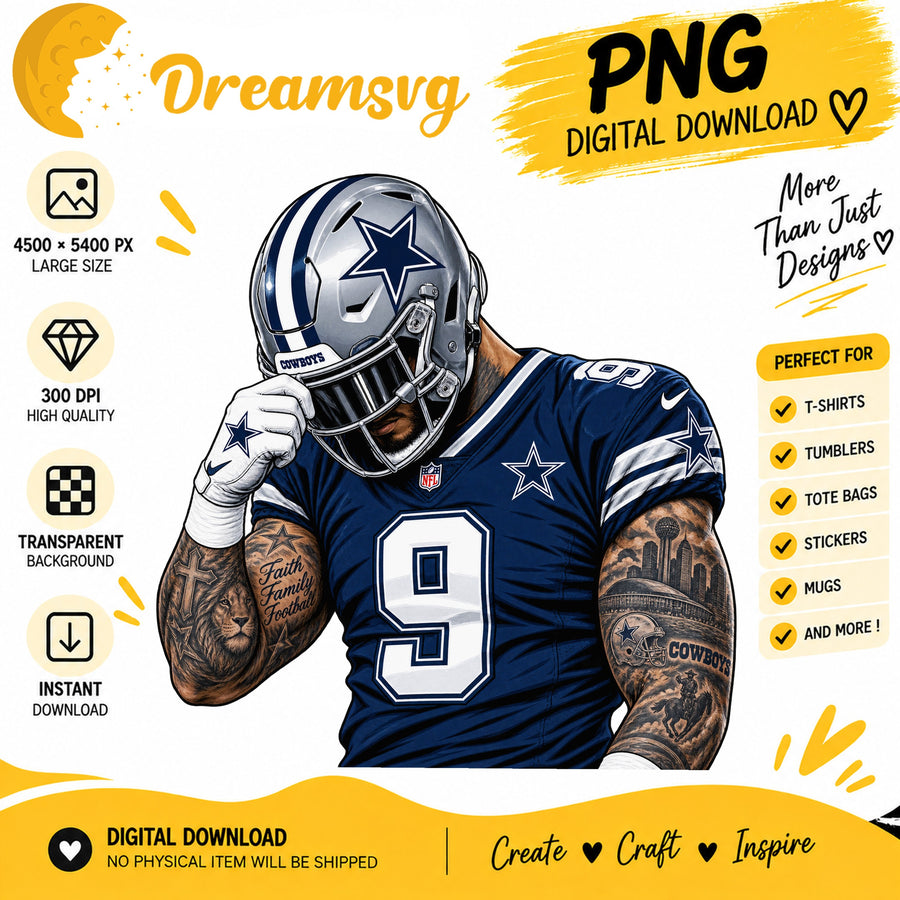 Dallas Cowboys Tattooed Football Player Sublimation PNG